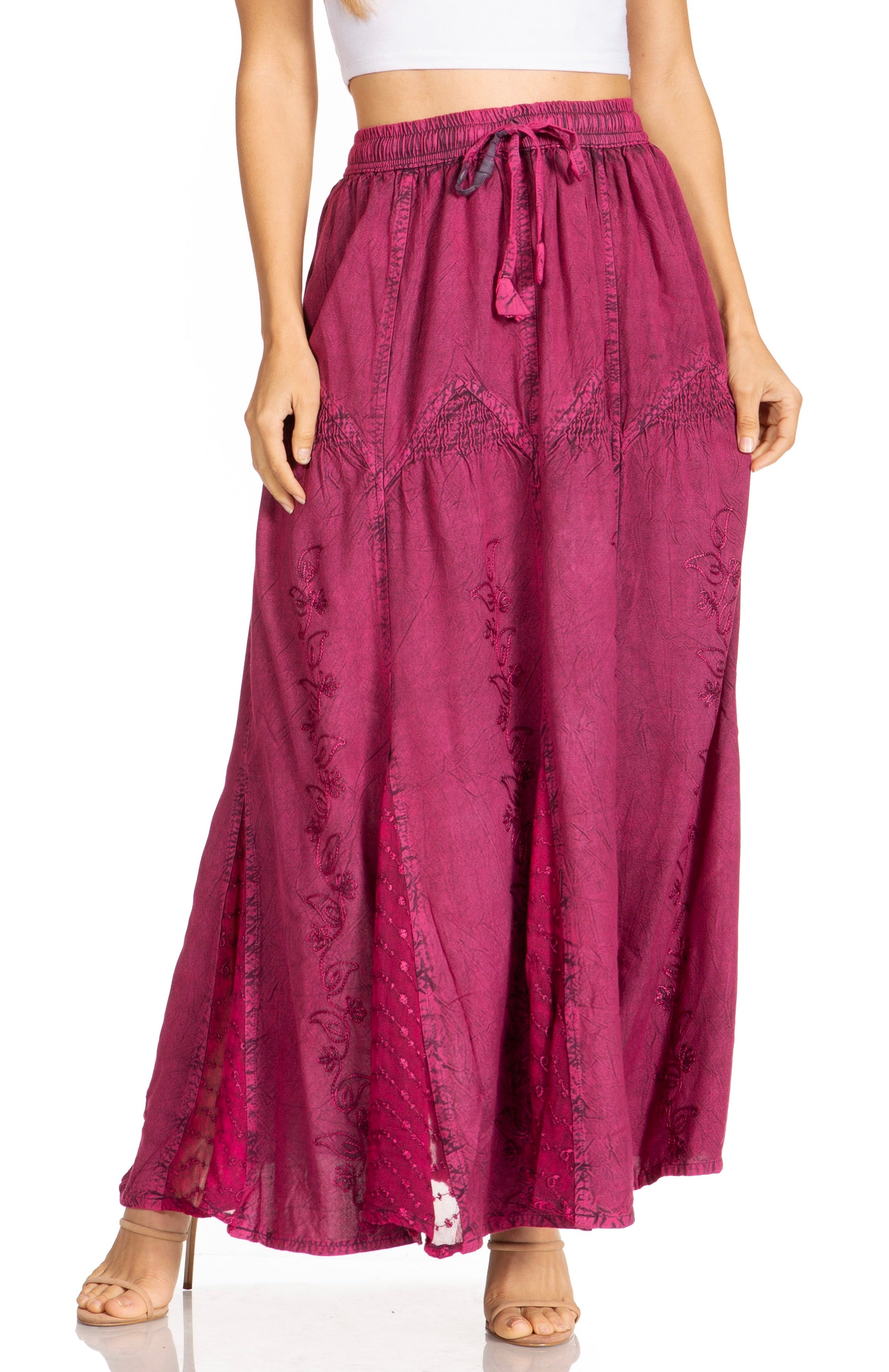 Sakkas Olivia Womens Maxi Bohemian Gypsy Long Skirt With Elastic Waist and Lace - Concordia Style Boutique