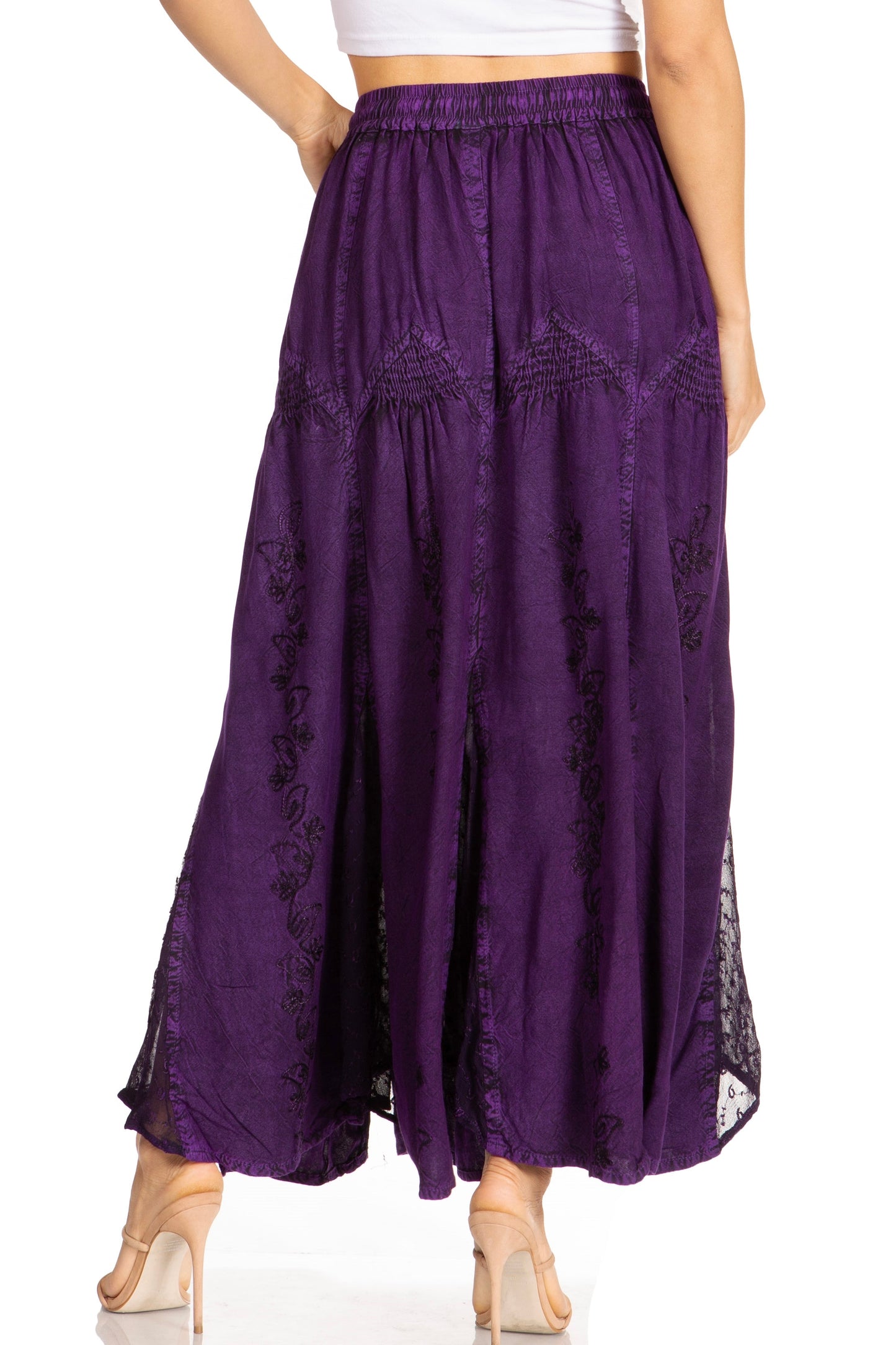 Sakkas Olivia Womens Maxi Bohemian Gypsy Long Skirt With Elastic Waist and Lace - Concordia Style Boutique