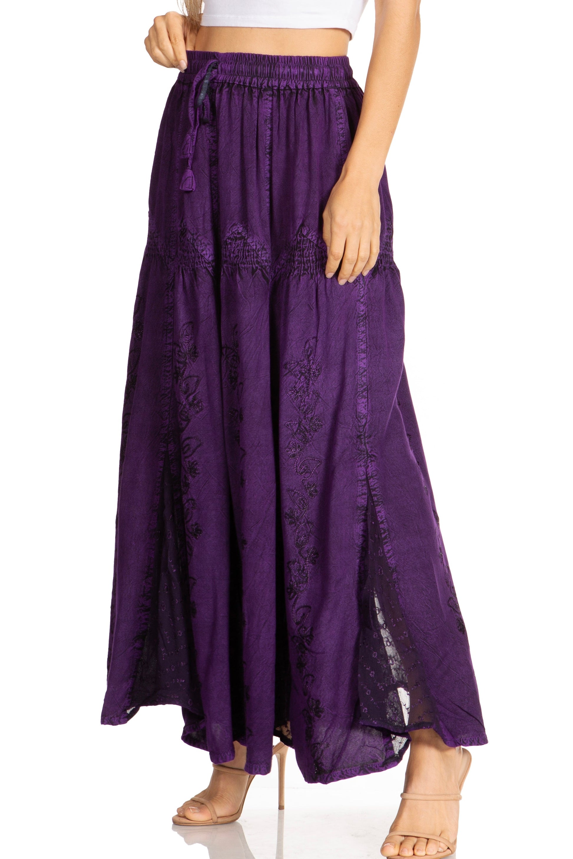 Sakkas Olivia Womens Maxi Bohemian Gypsy Long Skirt With Elastic Waist and Lace - Concordia Style Boutique