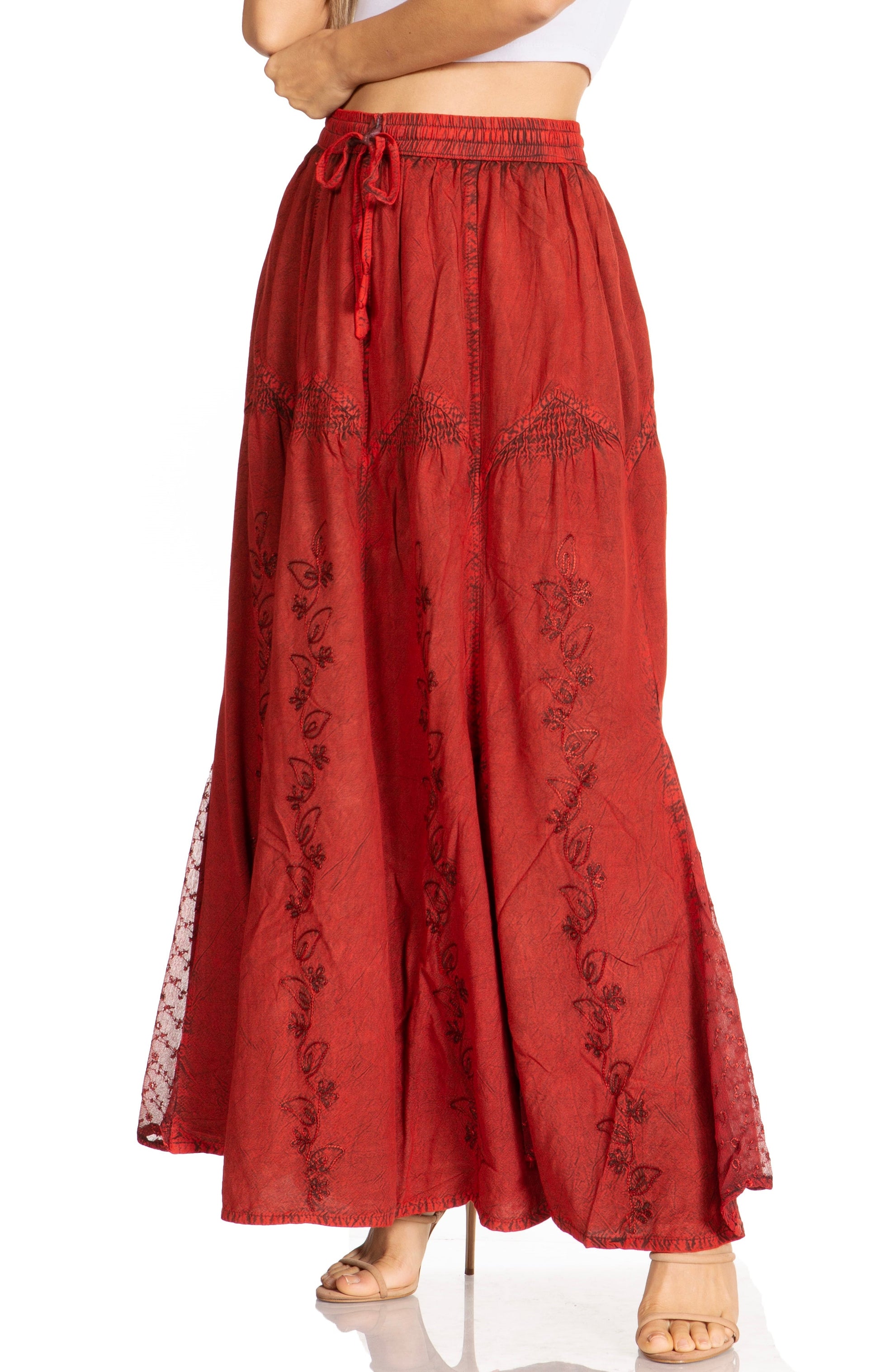 Sakkas Olivia Womens Maxi Bohemian Gypsy Long Skirt With Elastic Waist and Lace - Concordia Style Boutique