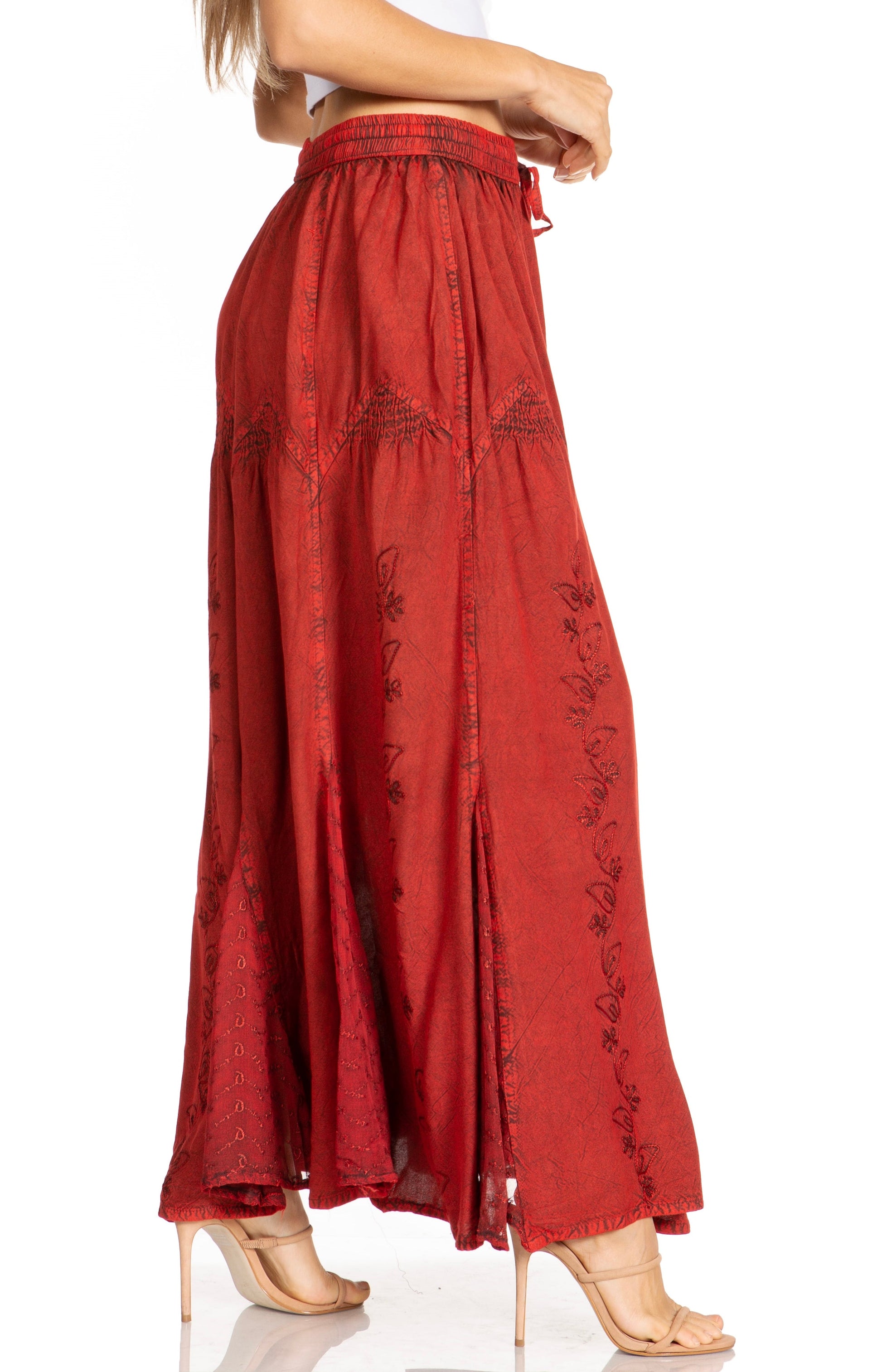 Sakkas Olivia Womens Maxi Bohemian Gypsy Long Skirt With Elastic Waist and Lace - Concordia Style Boutique