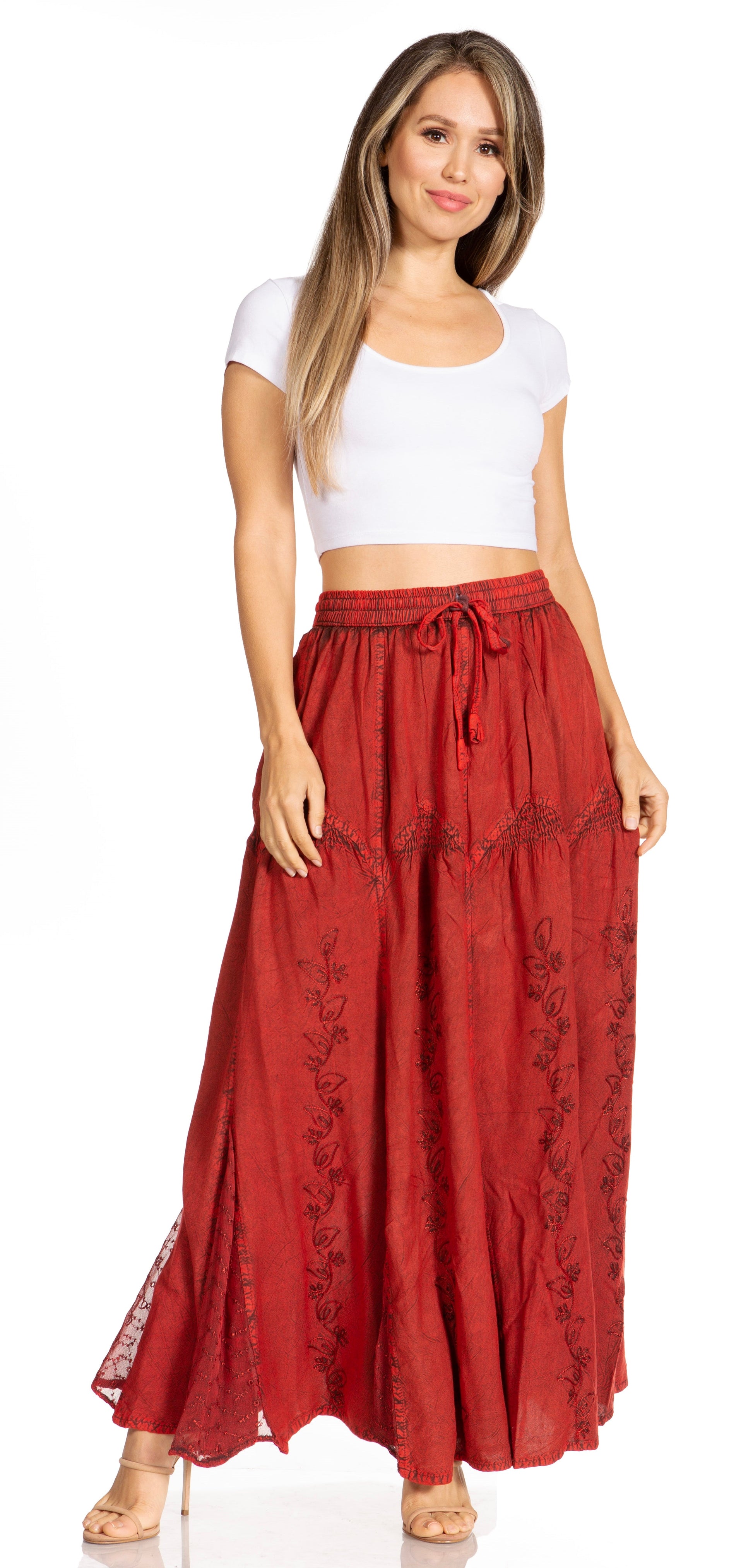 Sakkas Olivia Womens Maxi Bohemian Gypsy Long Skirt With Elastic Waist and Lace - Concordia Style Boutique