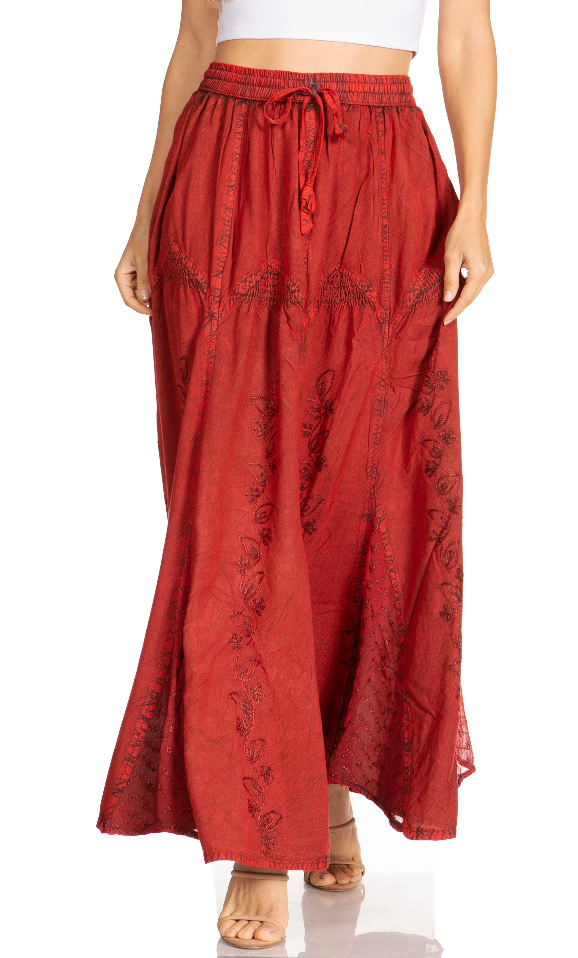 Sakkas Olivia Womens Maxi Bohemian Gypsy Long Skirt With Elastic Waist and Lace - Concordia Style Boutique