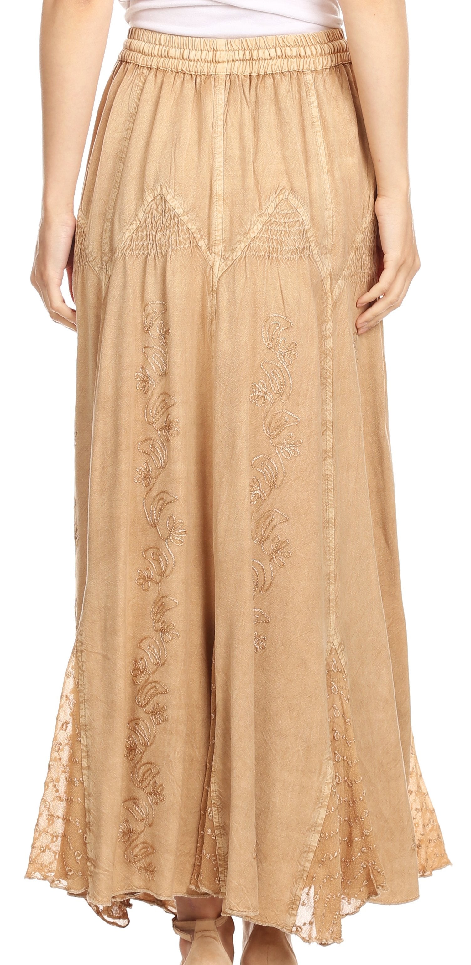 Sakkas Olivia Womens Maxi Bohemian Gypsy Long Skirt With Elastic Waist and Lace - Concordia Style Boutique