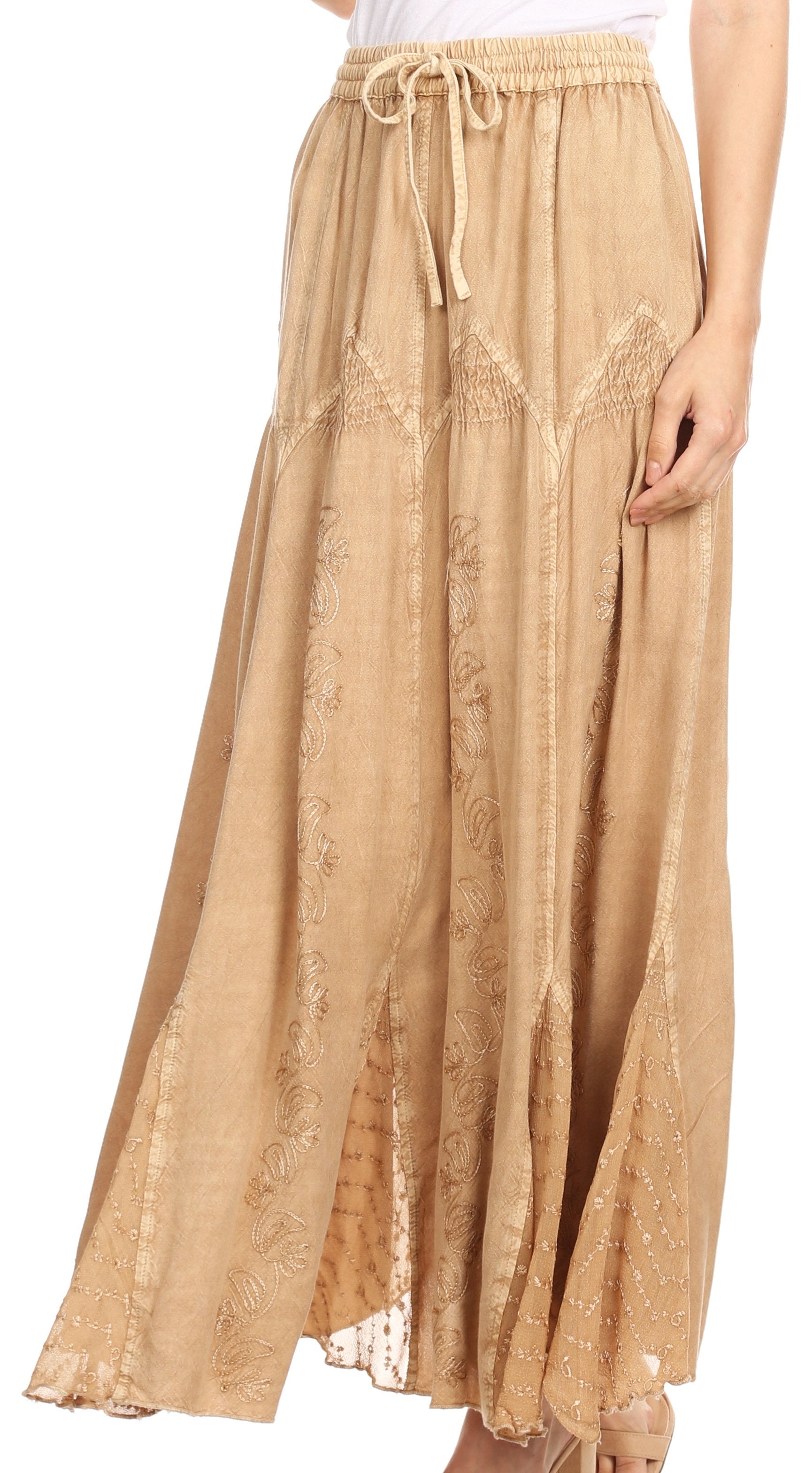 Sakkas Olivia Womens Maxi Bohemian Gypsy Long Skirt With Elastic Waist and Lace - Concordia Style Boutique