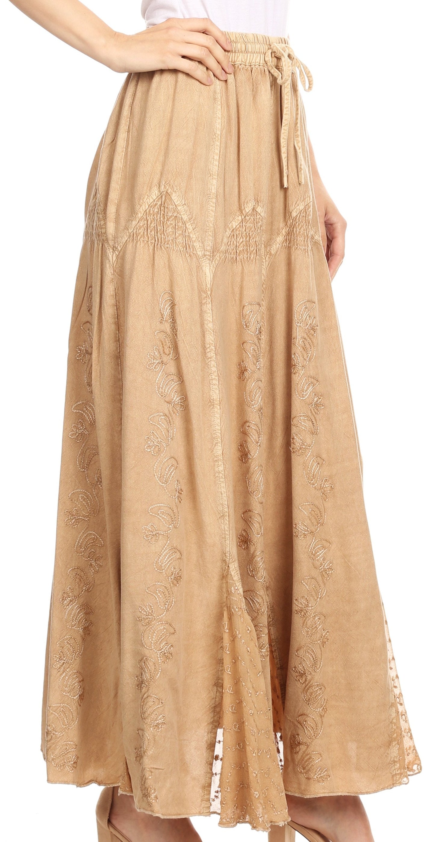 Sakkas Olivia Womens Maxi Bohemian Gypsy Long Skirt With Elastic Waist and Lace - Concordia Style Boutique