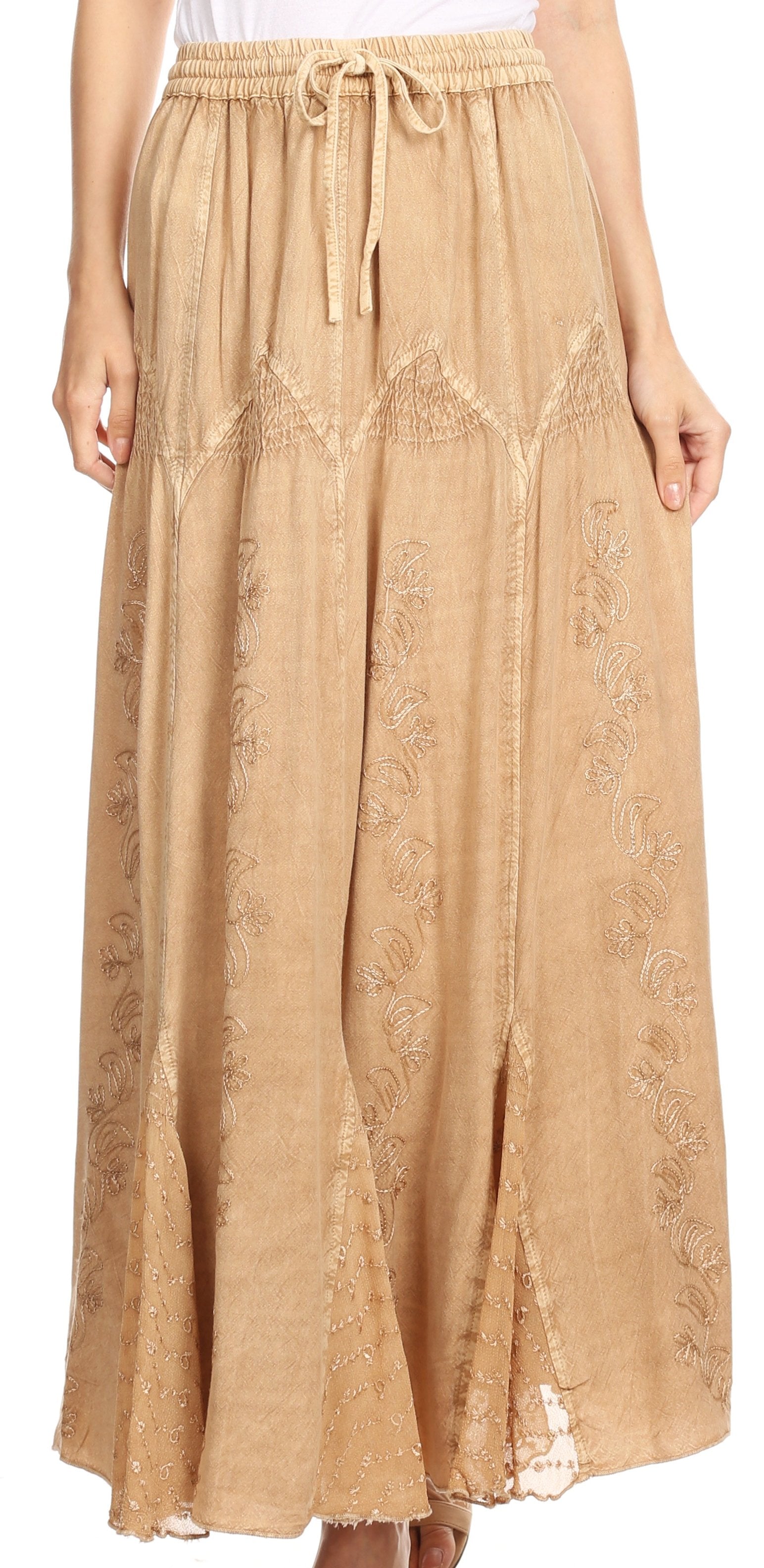 Sakkas Olivia Womens Maxi Bohemian Gypsy Long Skirt With Elastic Waist and Lace - Concordia Style Boutique