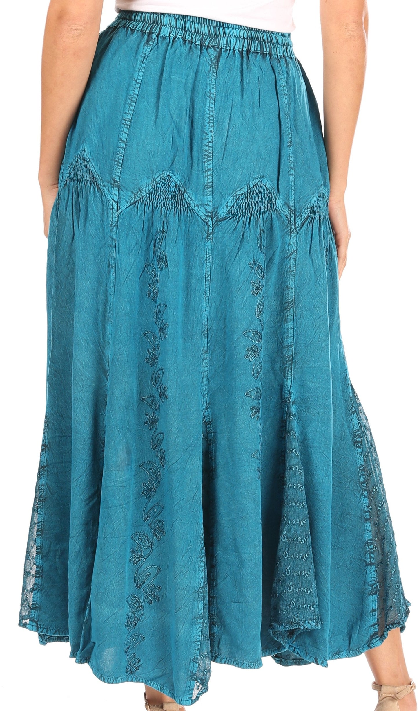 Sakkas Olivia Womens Maxi Bohemian Gypsy Long Skirt With Elastic Waist and Lace - Concordia Style Boutique