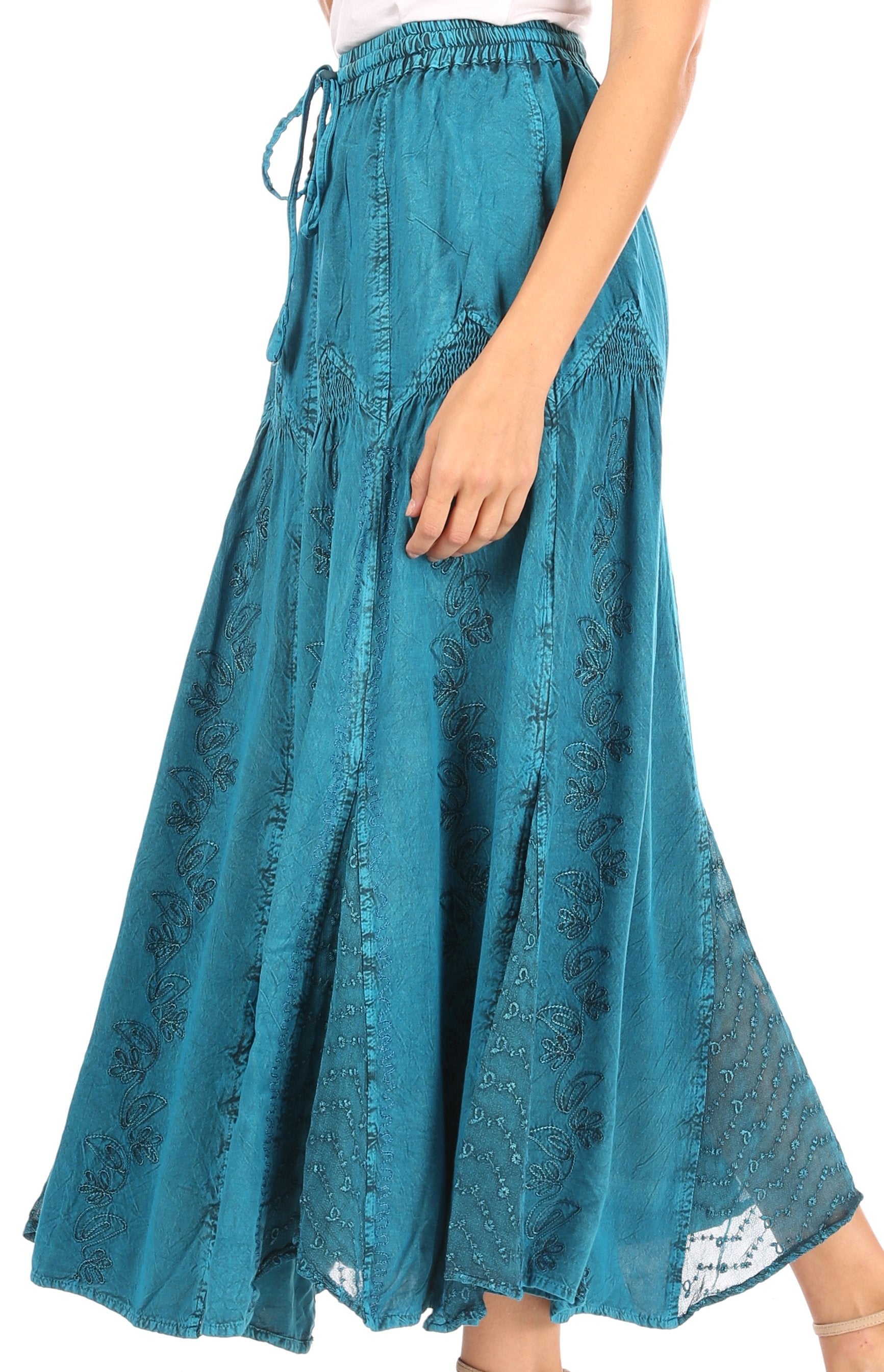 Sakkas Olivia Womens Maxi Bohemian Gypsy Long Skirt With Elastic Waist and Lace - Concordia Style Boutique