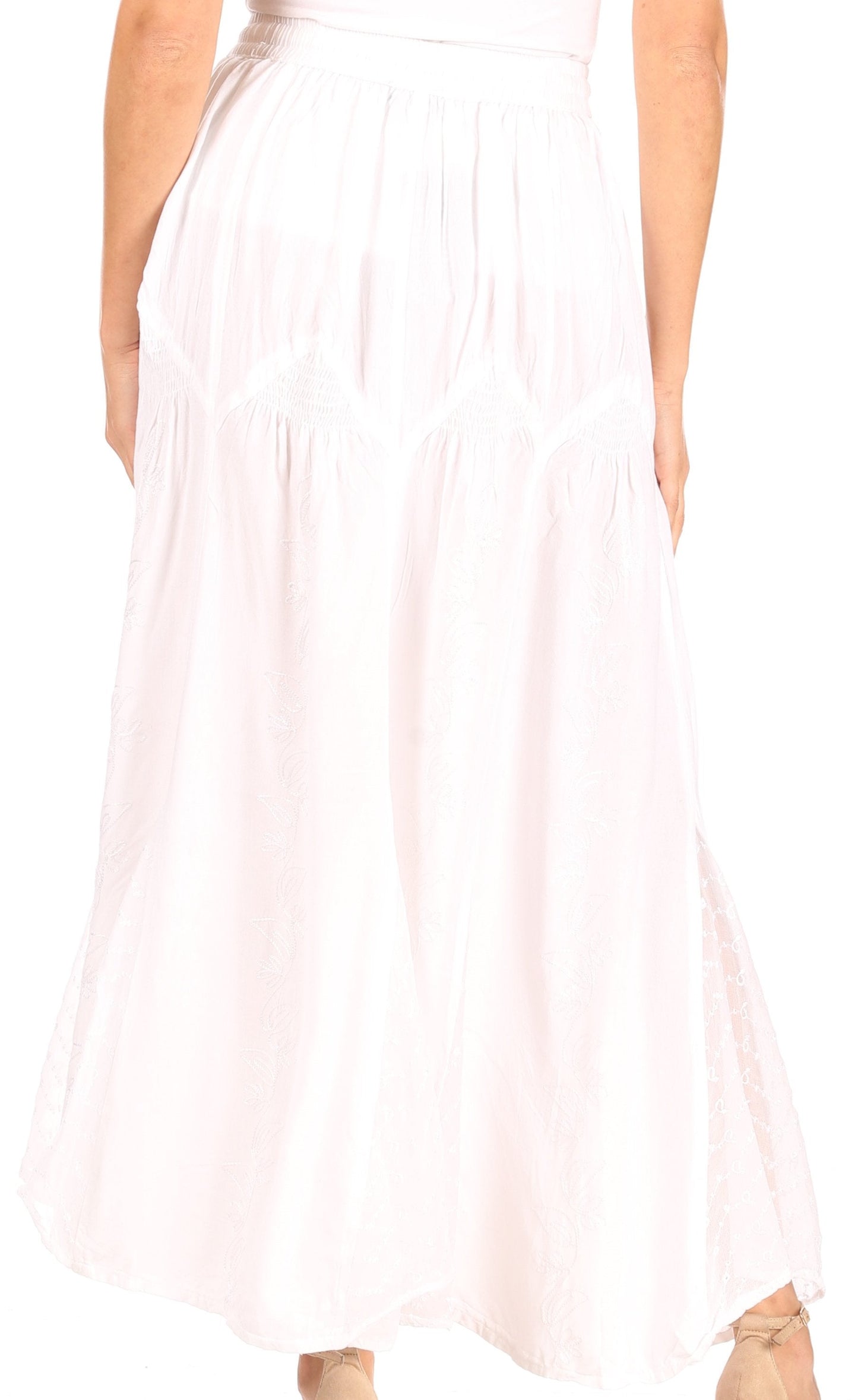 Sakkas Olivia Womens Maxi Bohemian Gypsy Long Skirt With Elastic Waist and Lace - Concordia Style Boutique