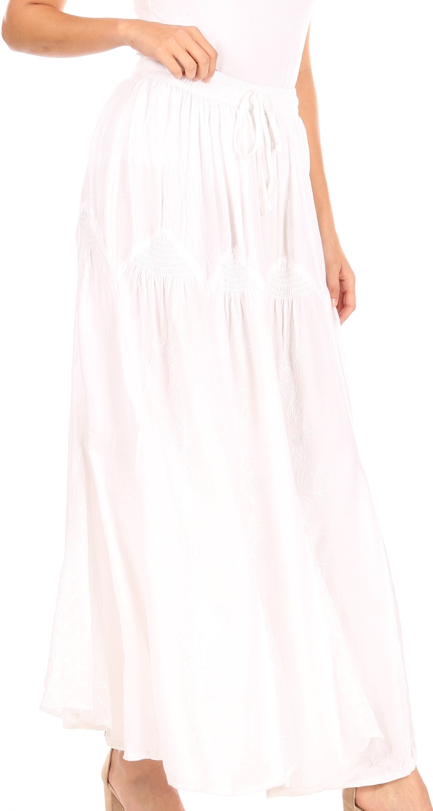 Sakkas Olivia Womens Maxi Bohemian Gypsy Long Skirt With Elastic Waist and Lace - Concordia Style Boutique