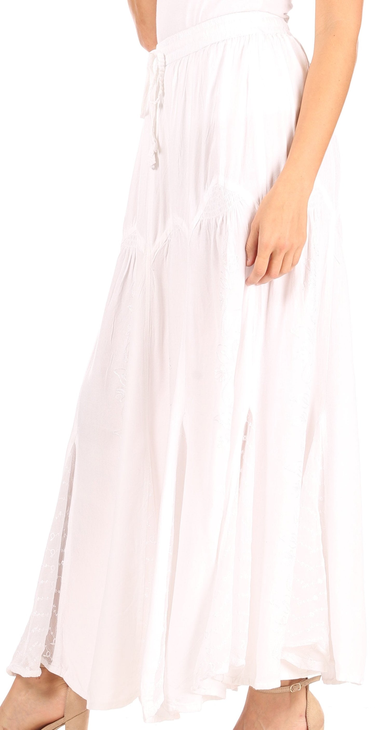 Sakkas Olivia Womens Maxi Bohemian Gypsy Long Skirt With Elastic Waist and Lace - Concordia Style Boutique