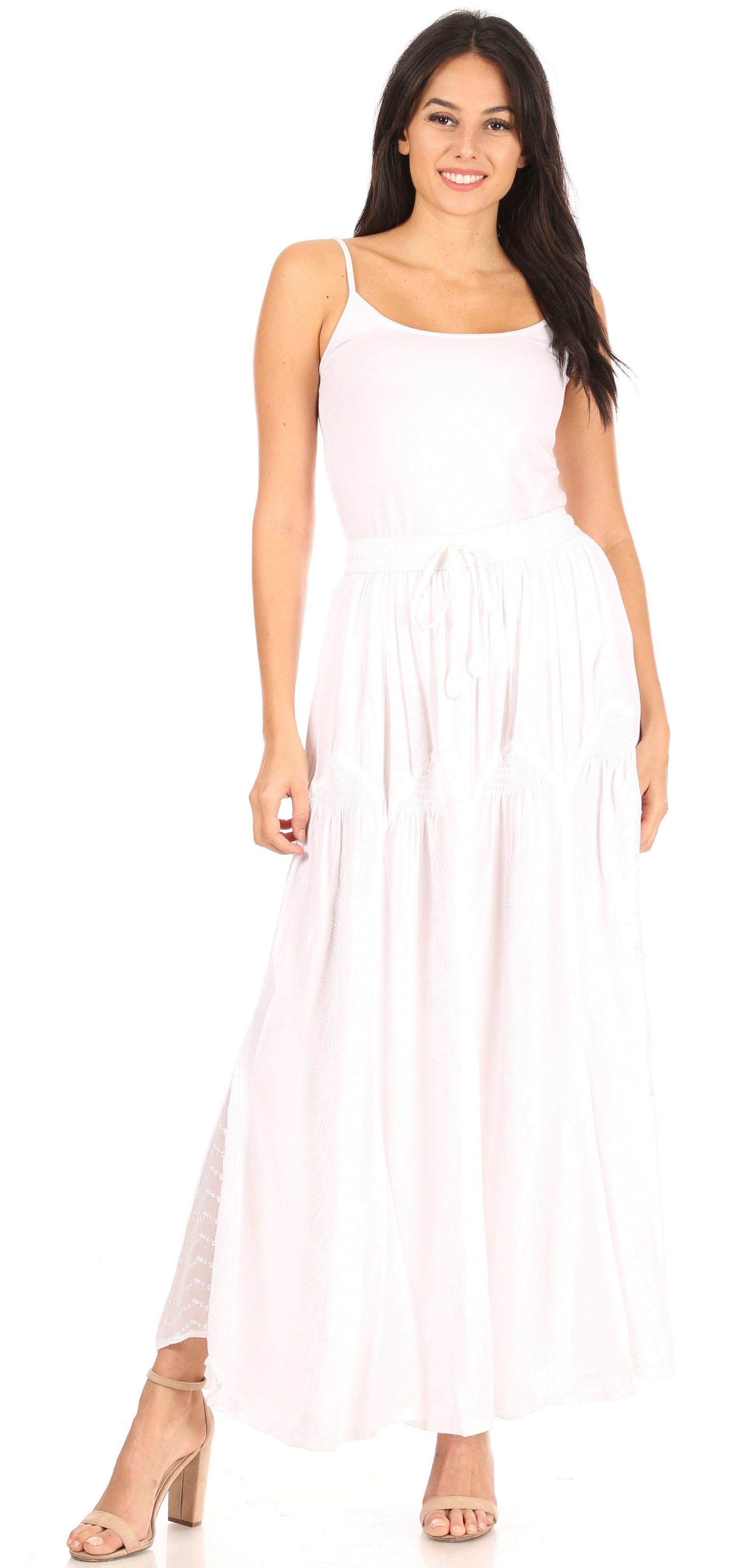 Sakkas Olivia Womens Maxi Bohemian Gypsy Long Skirt With Elastic Waist and Lace - Concordia Style Boutique