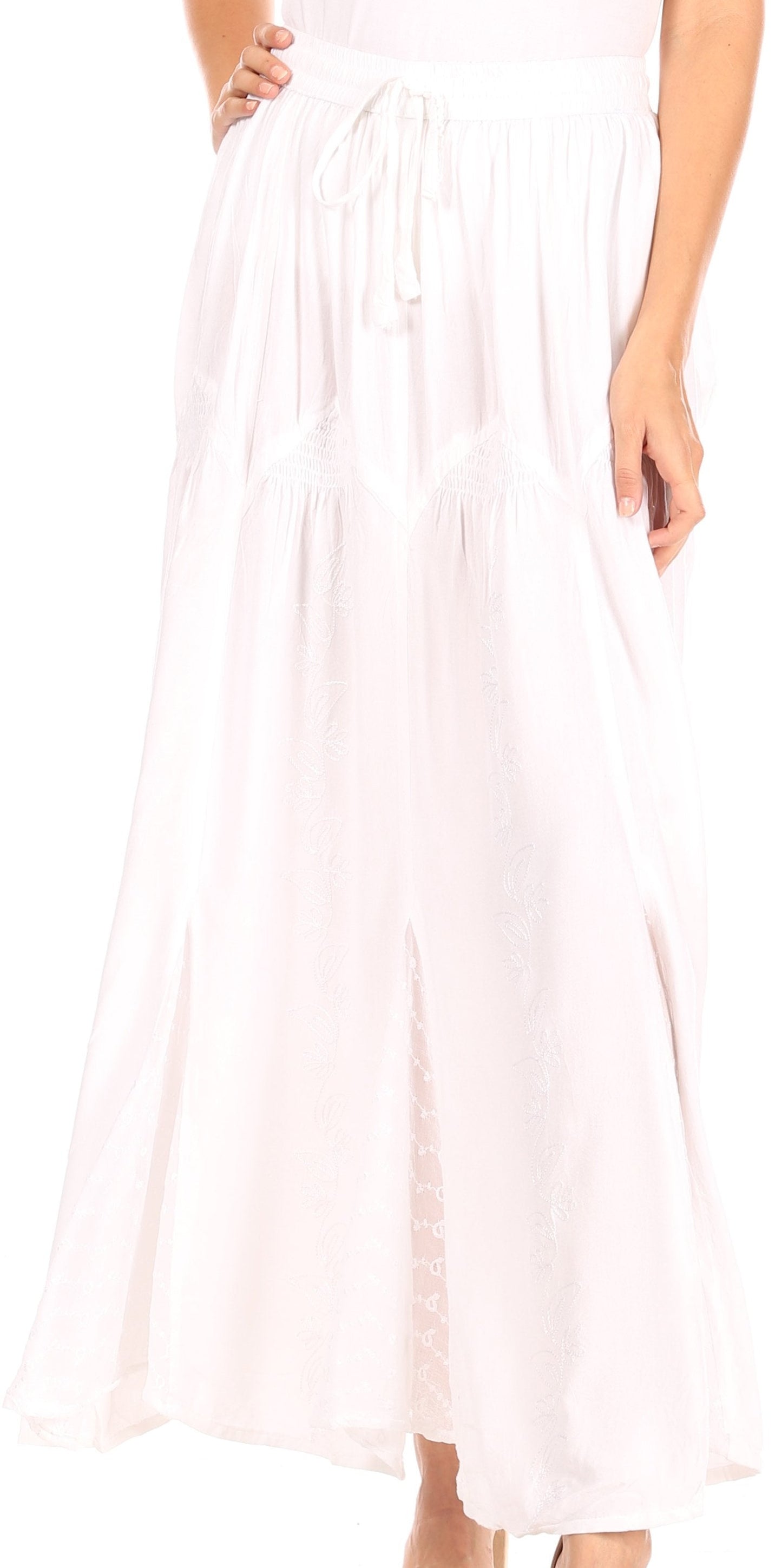 Sakkas Olivia Womens Maxi Bohemian Gypsy Long Skirt With Elastic Waist and Lace - Concordia Style Boutique