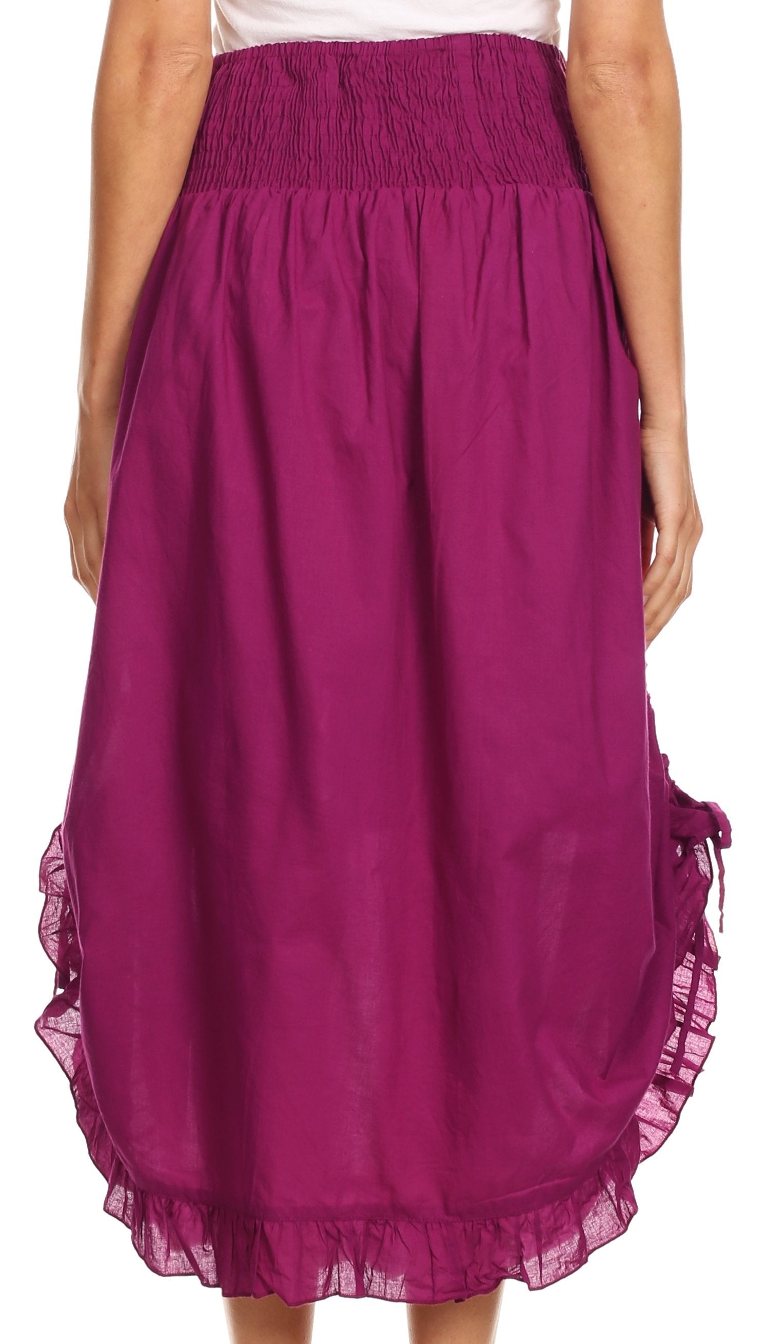 Sakkas Coco Long Cotton Ruffle Skirt with Pockets and Elastic Waistband - Concordia Style Boutique