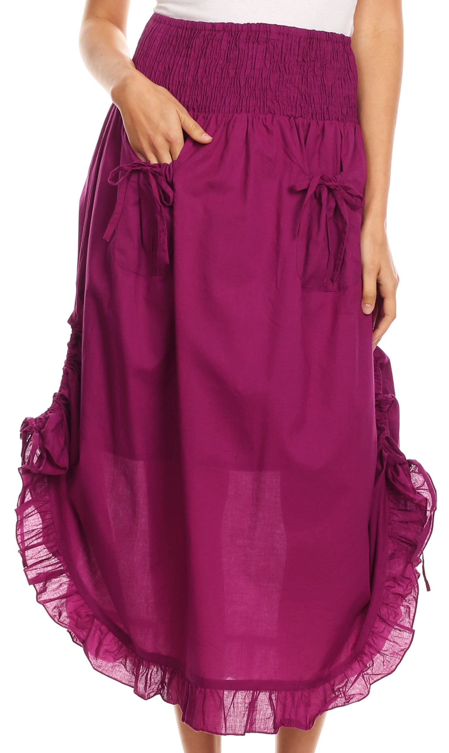 Sakkas Coco Long Cotton Ruffle Skirt with Pockets and Elastic Waistband - Concordia Style Boutique