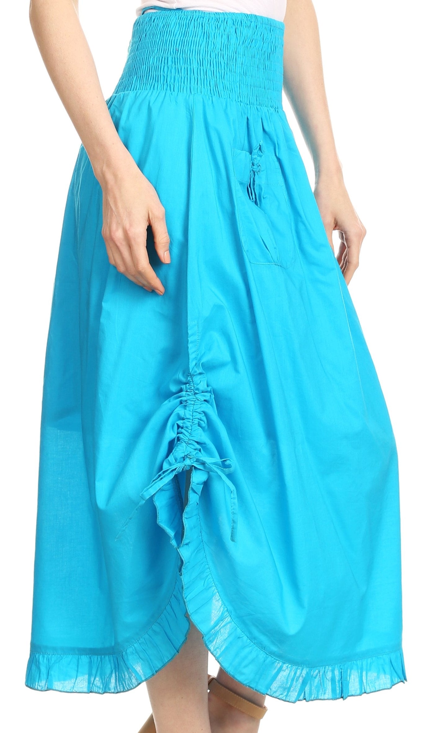 Sakkas Coco Long Cotton Ruffle Skirt with Pockets and Elastic Waistband - Concordia Style Boutique