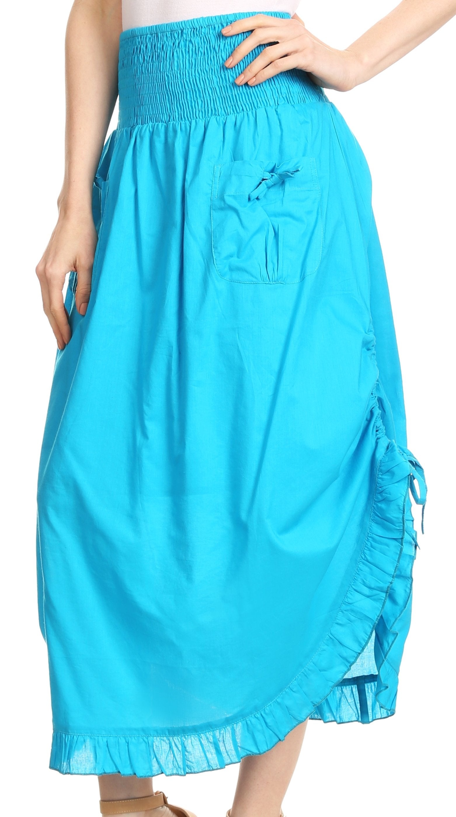 Sakkas Coco Long Cotton Ruffle Skirt with Pockets and Elastic Waistband - Concordia Style Boutique