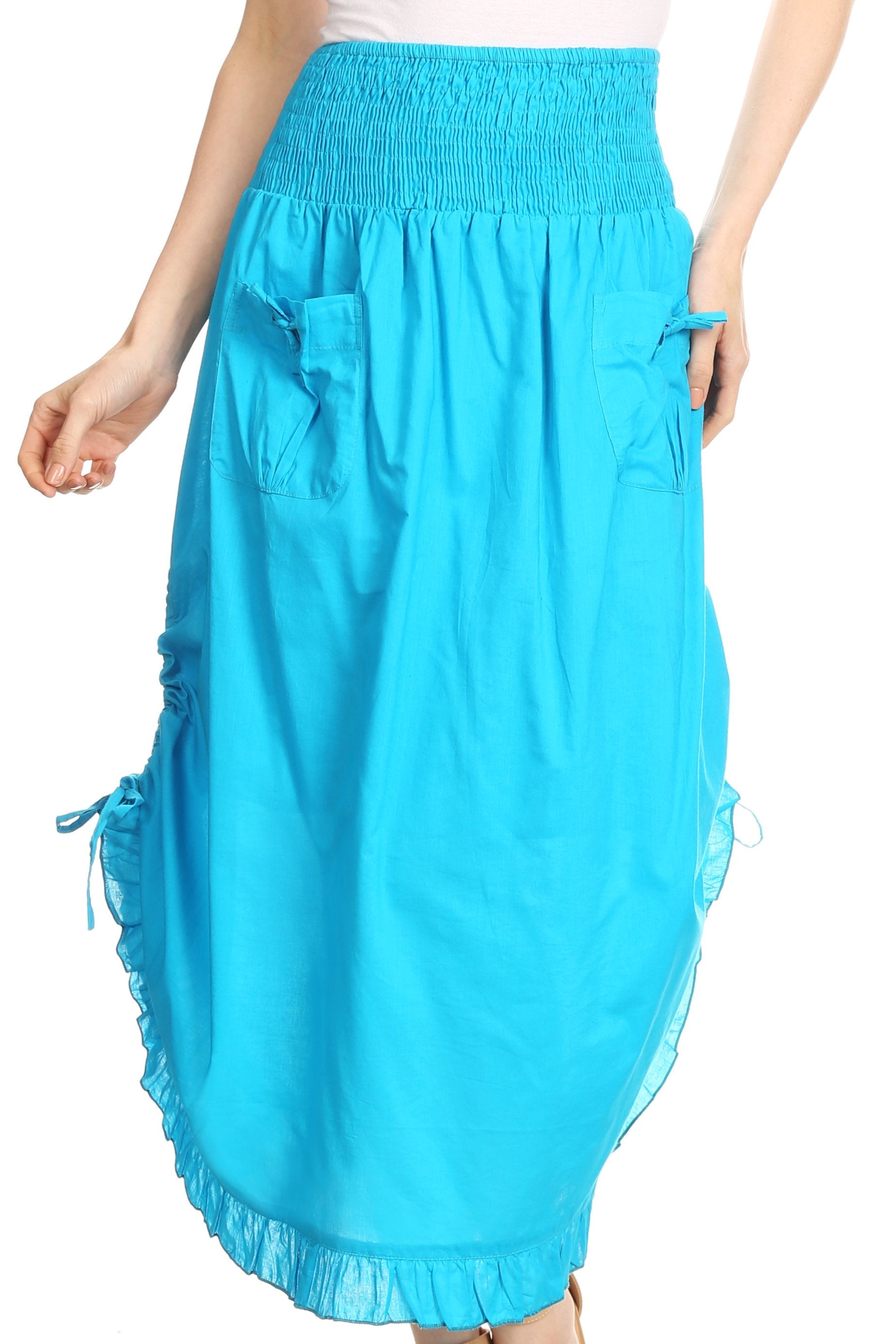 Sakkas Coco Long Cotton Ruffle Skirt with Pockets and Elastic Waistband - Concordia Style Boutique