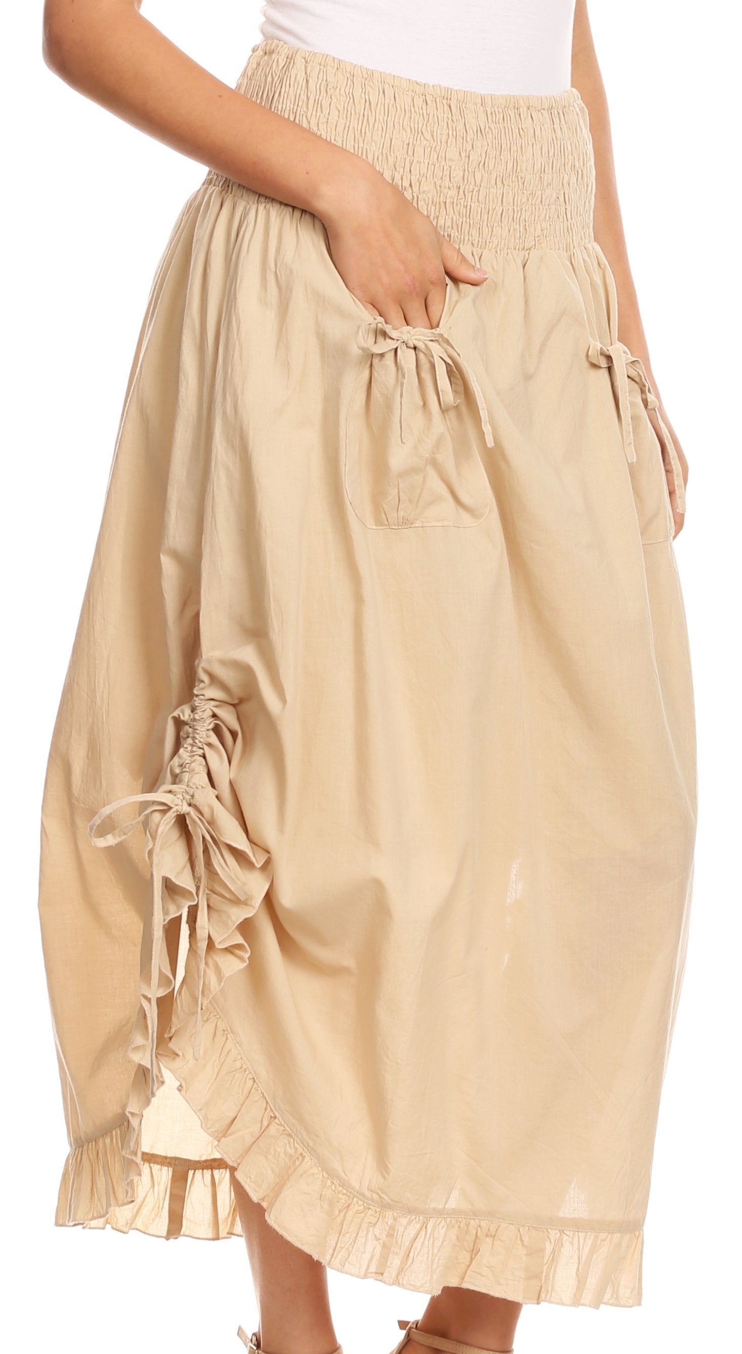 Sakkas Coco Long Cotton Ruffle Skirt with Pockets and Elastic Waistband - Concordia Style Boutique