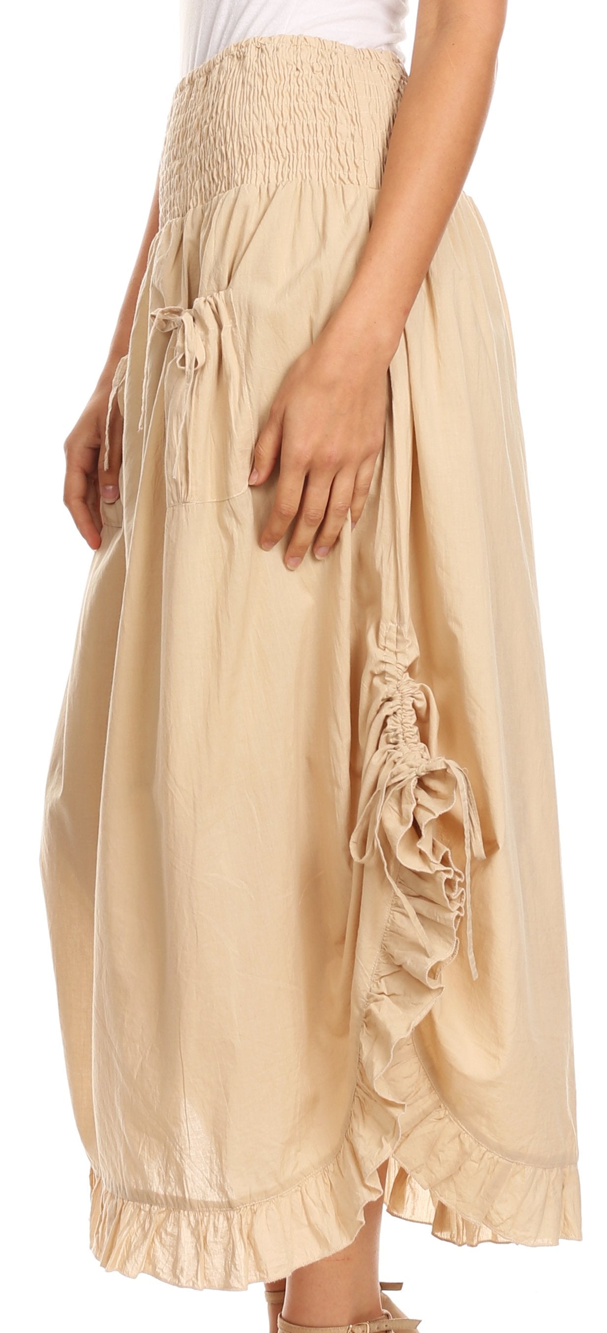 Sakkas Coco Long Cotton Ruffle Skirt with Pockets and Elastic Waistband - Concordia Style Boutique