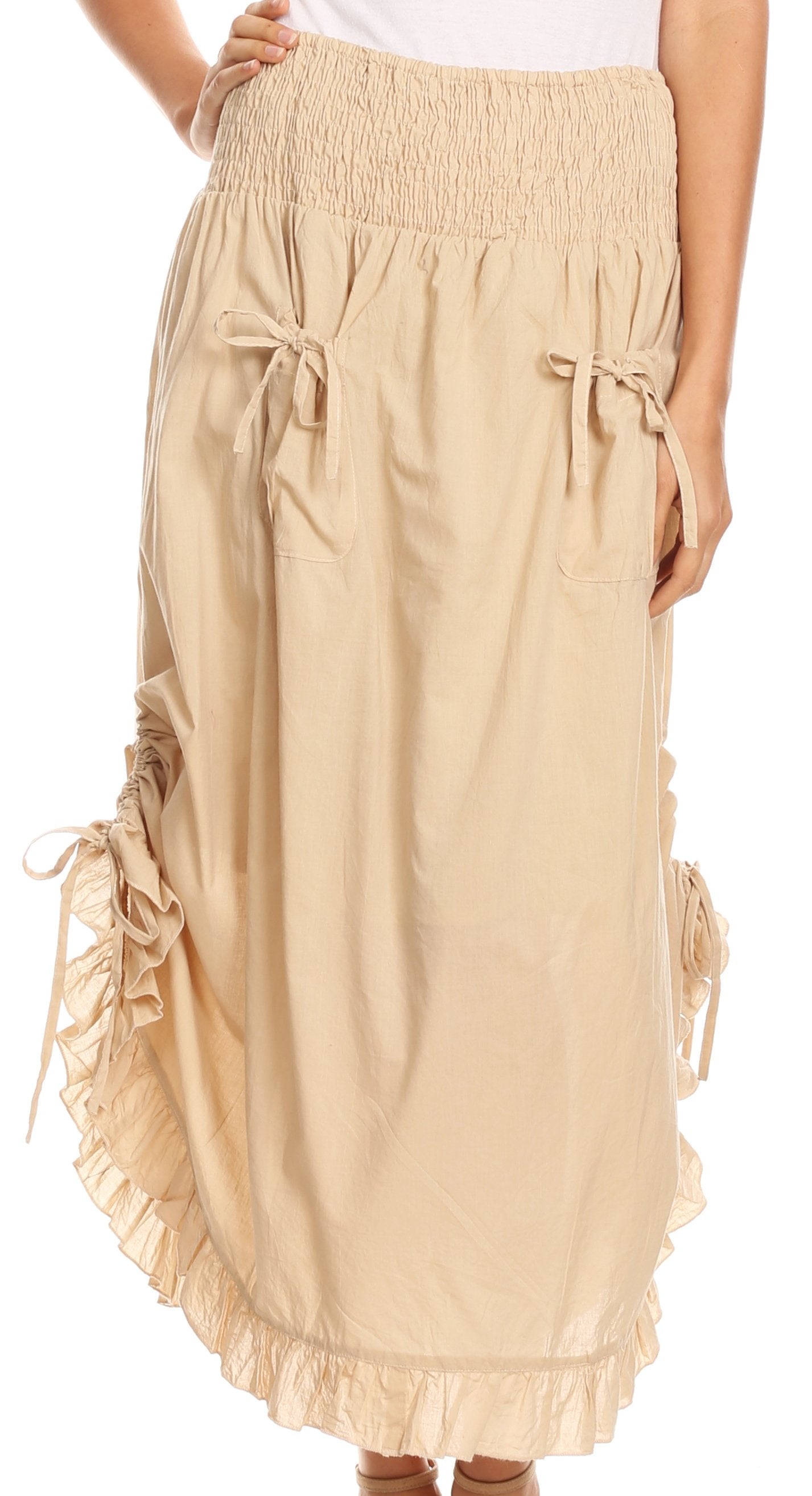 Sakkas Coco Long Cotton Ruffle Skirt with Pockets and Elastic Waistband - Concordia Style Boutique