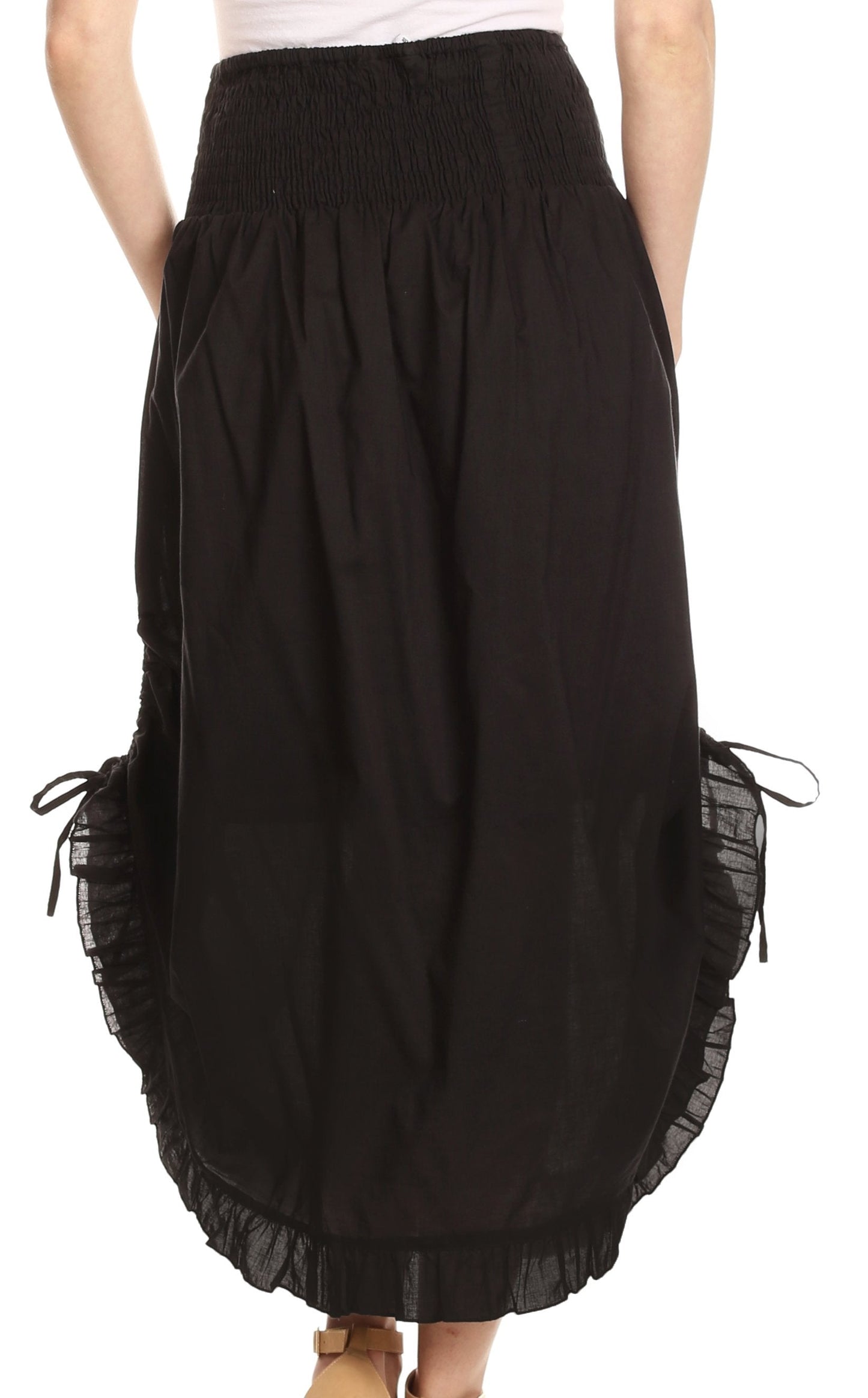 Sakkas Coco Long Cotton Ruffle Skirt with Pockets and Elastic Waistband - Concordia Style Boutique