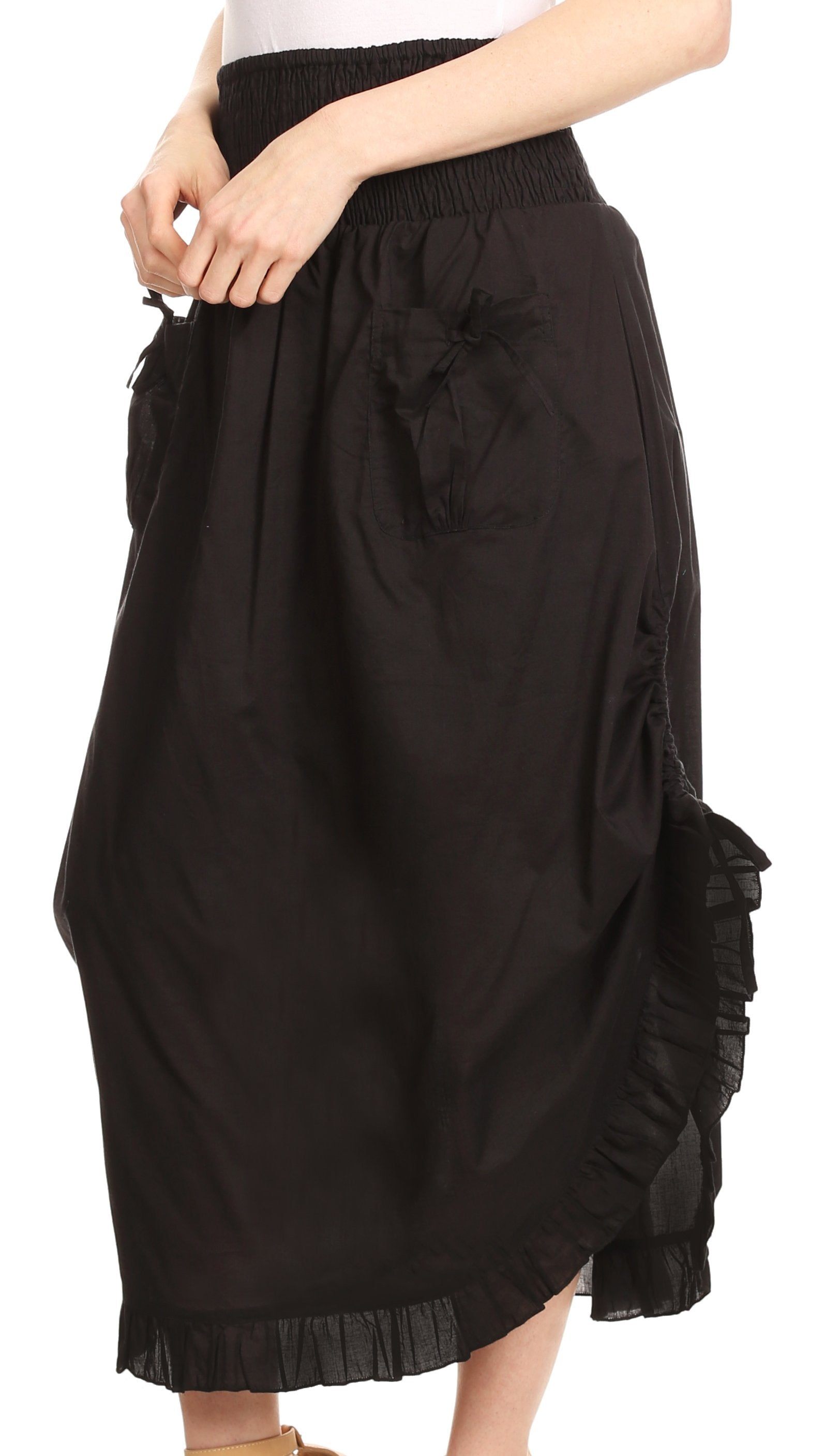 Sakkas Coco Long Cotton Ruffle Skirt with Pockets and Elastic Waistband - Concordia Style Boutique