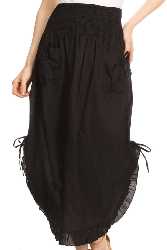 Sakkas Coco Long Cotton Ruffle Skirt with Pockets and Elastic Waistband - Concordia Style Boutique
