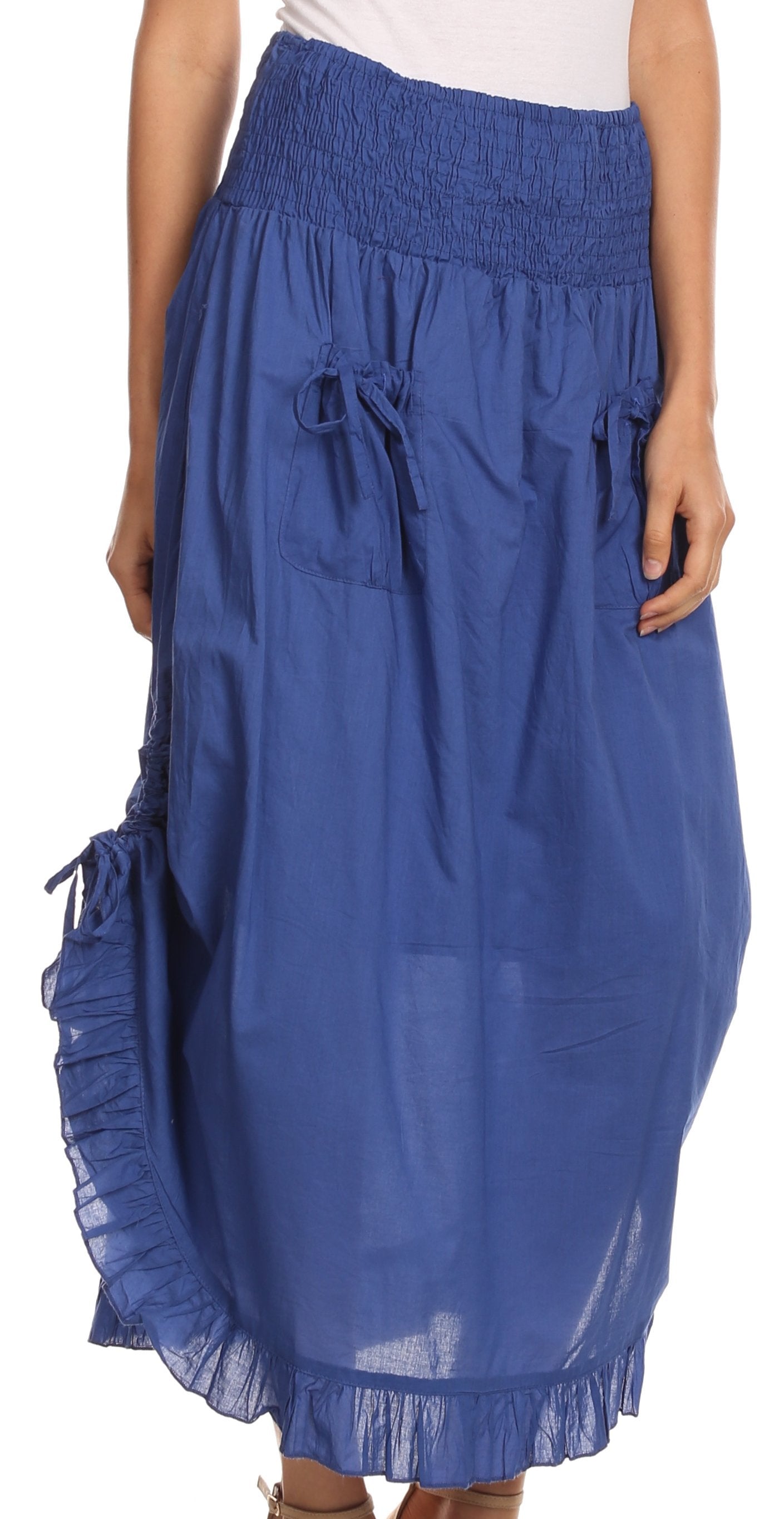 Sakkas Coco Long Cotton Ruffle Skirt with Pockets and Elastic Waistband - Concordia Style Boutique