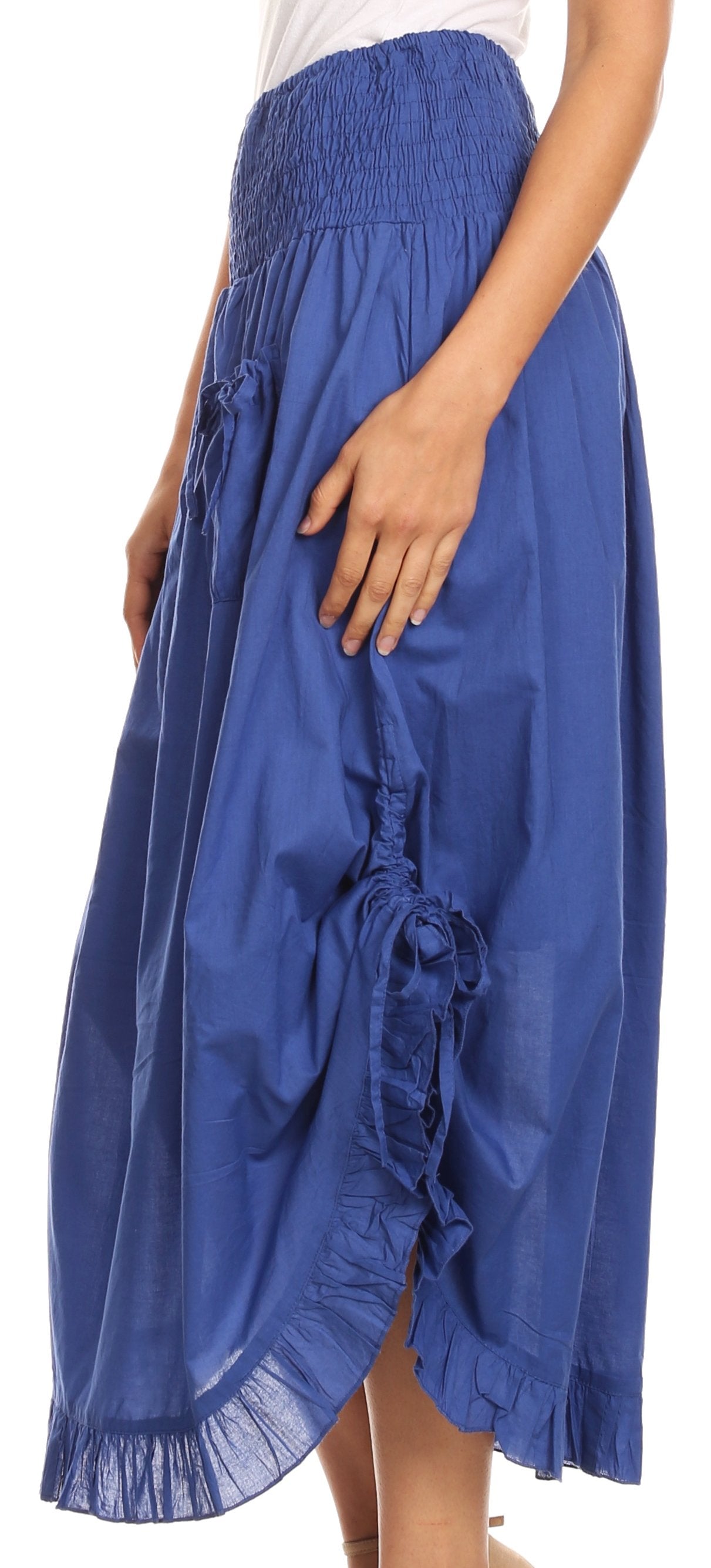 Sakkas Coco Long Cotton Ruffle Skirt with Pockets and Elastic Waistband - Concordia Style Boutique