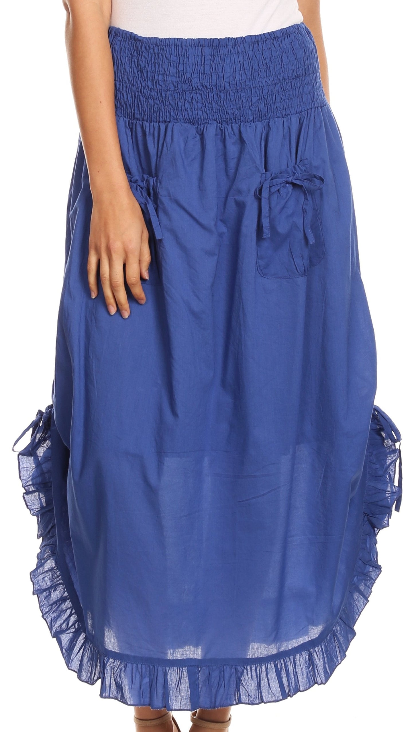 Sakkas Coco Long Cotton Ruffle Skirt with Pockets and Elastic Waistband - Concordia Style Boutique