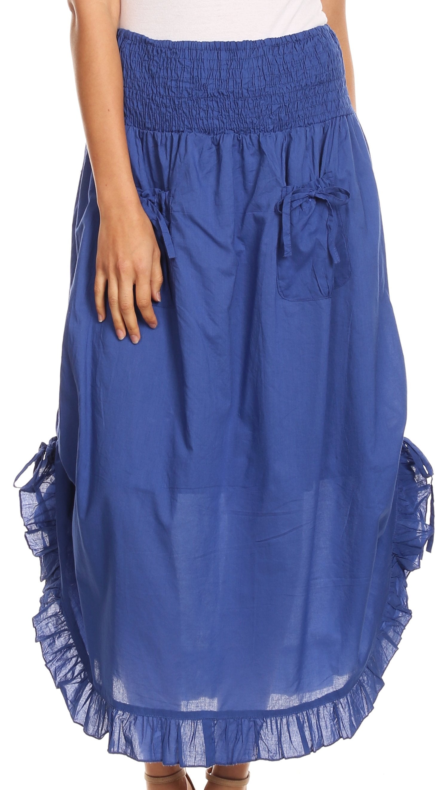 Sakkas Coco Long Cotton Ruffle Skirt with Pockets and Elastic Waistband - Concordia Style Boutique