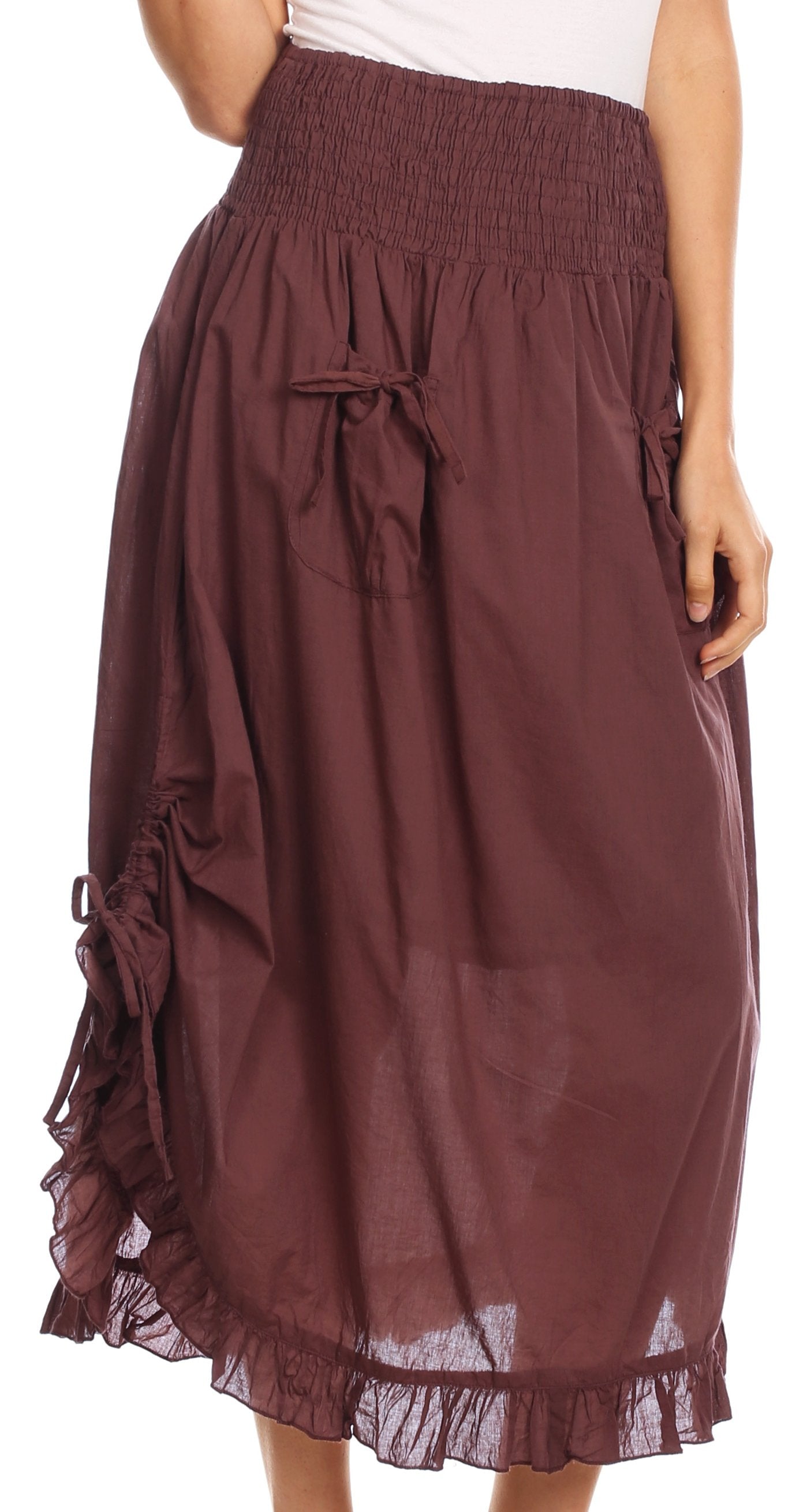 Sakkas Coco Long Cotton Ruffle Skirt with Pockets and Elastic Waistband - Concordia Style Boutique