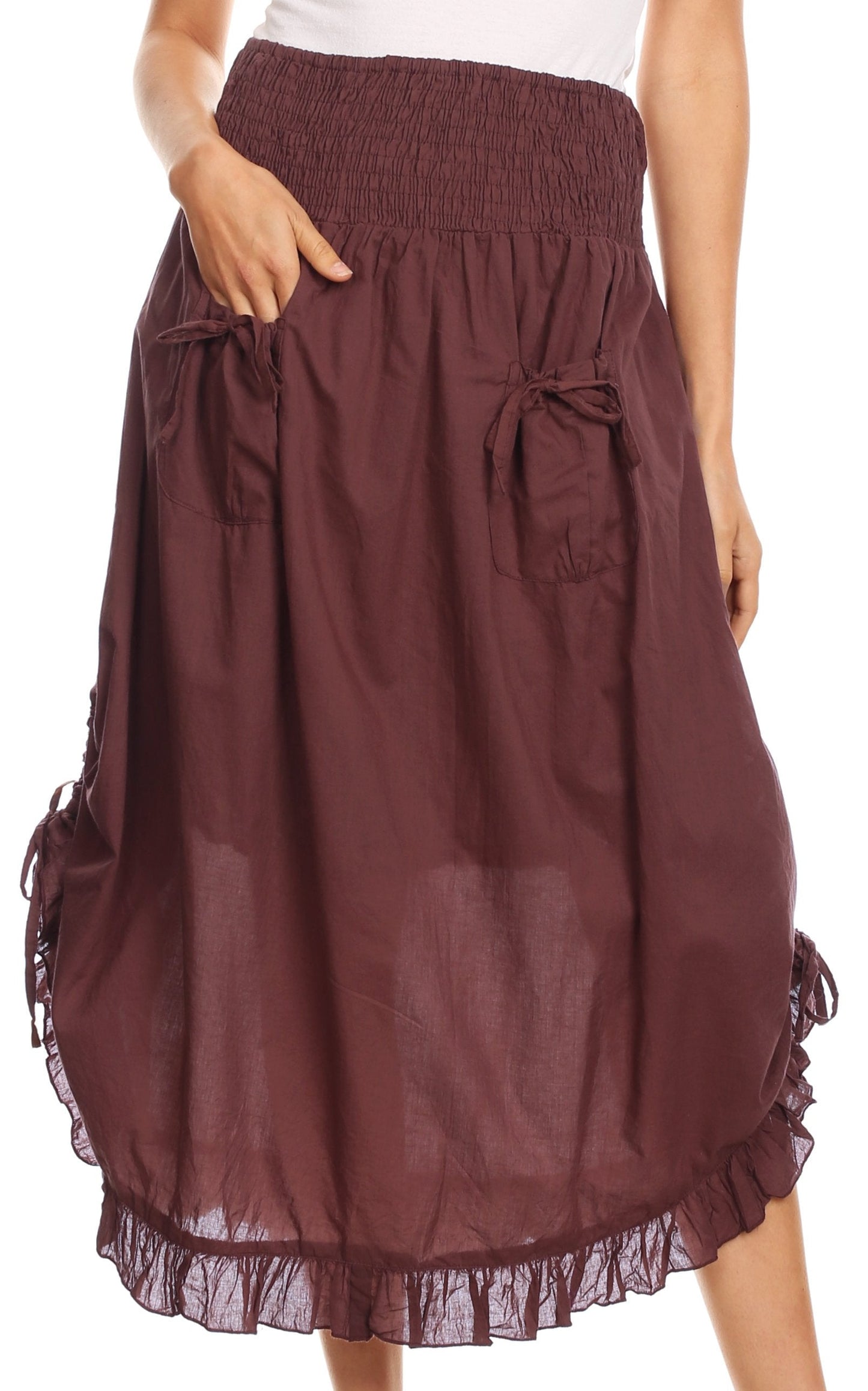 Sakkas Coco Long Cotton Ruffle Skirt with Pockets and Elastic Waistband - Concordia Style Boutique