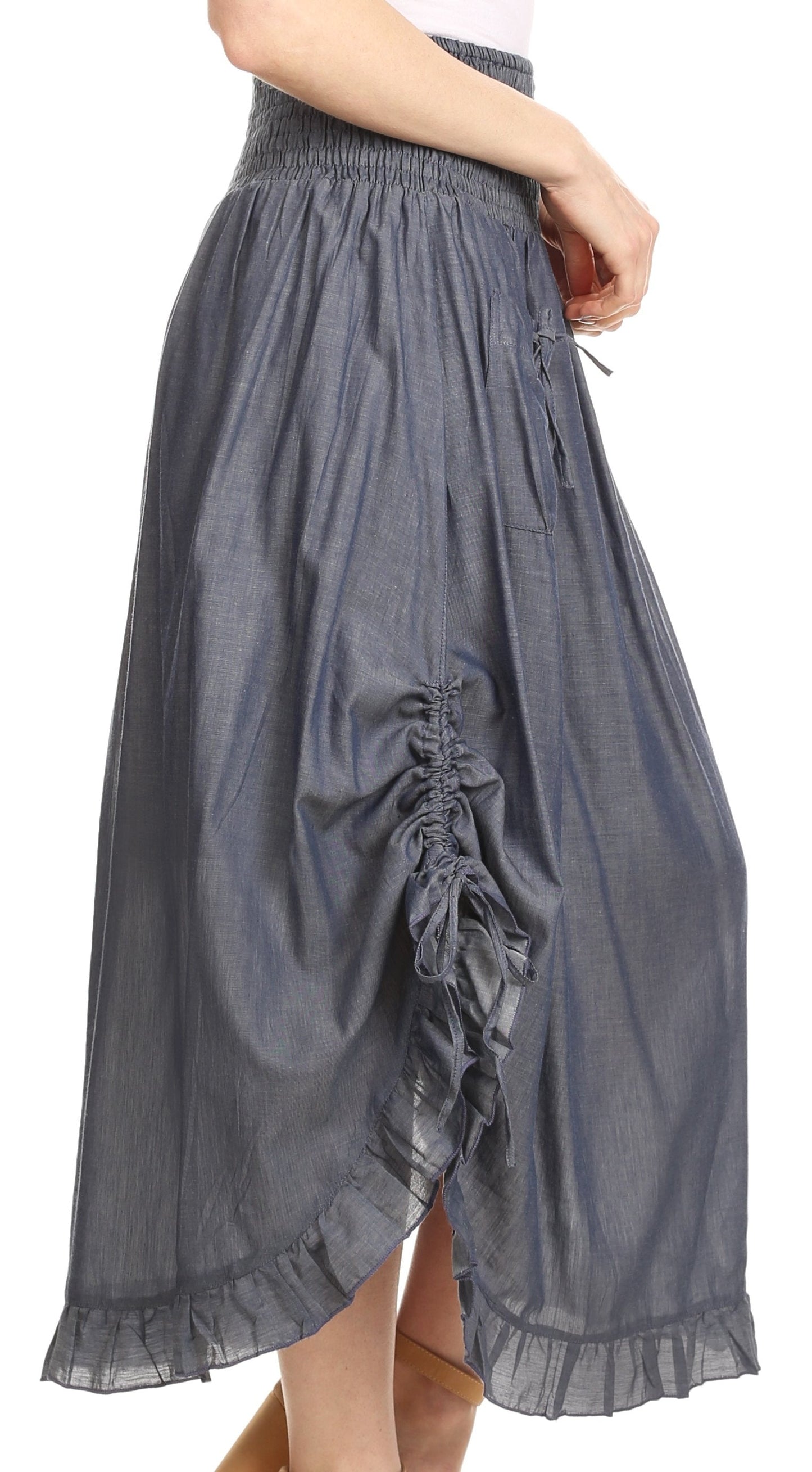 Sakkas Coco Long Cotton Ruffle Skirt with Pockets and Elastic Waistband - Concordia Style Boutique