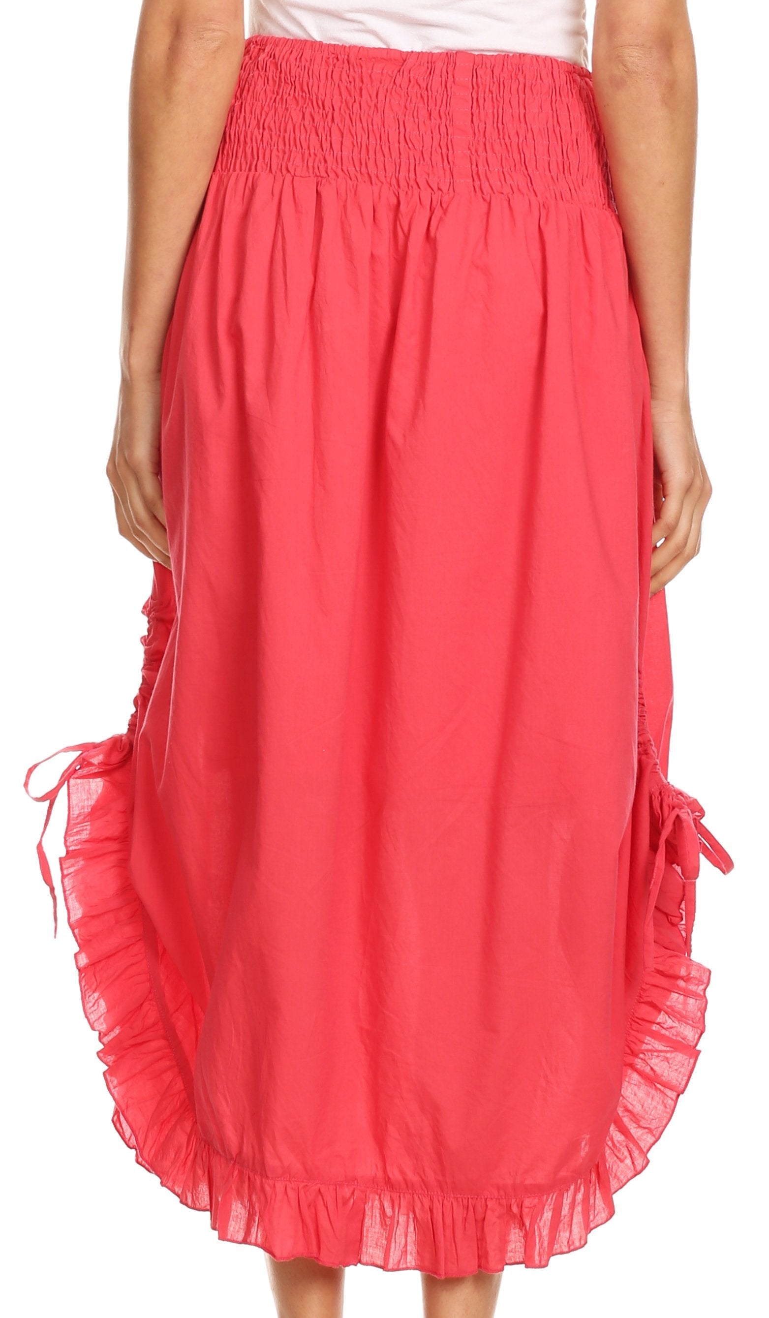 Sakkas Coco Long Cotton Ruffle Skirt with Pockets and Elastic Waistband - Concordia Style Boutique