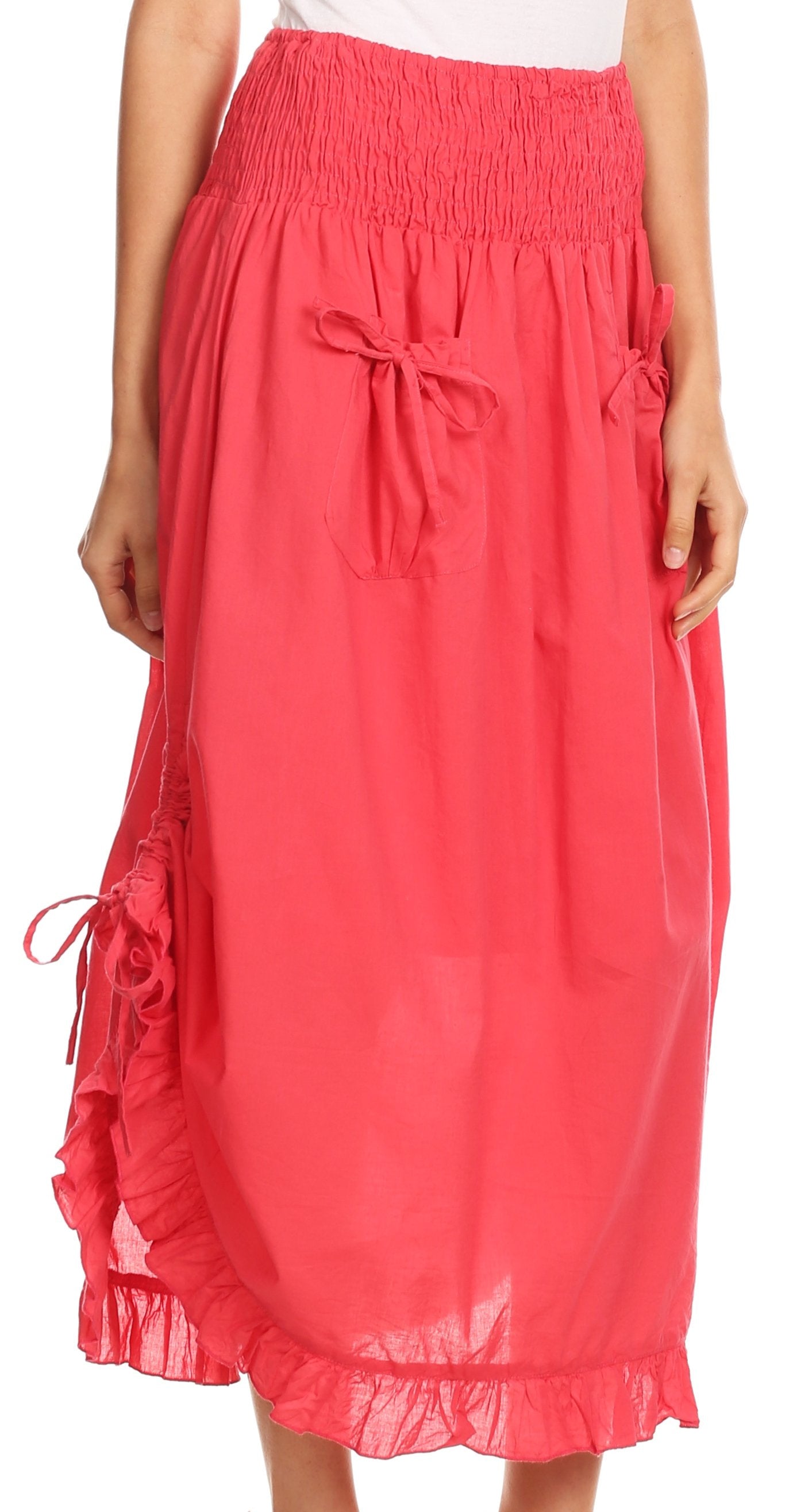Sakkas Coco Long Cotton Ruffle Skirt with Pockets and Elastic Waistband - Concordia Style Boutique