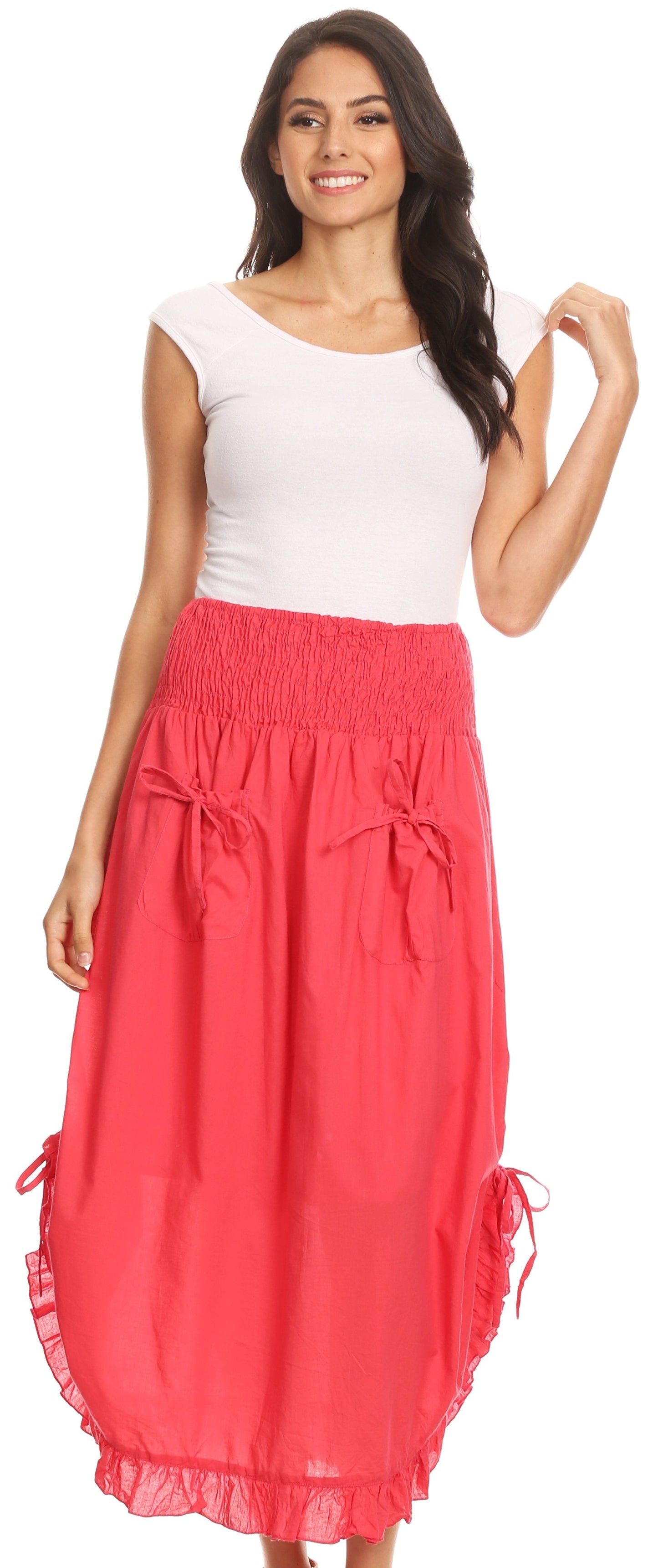 Sakkas Coco Long Cotton Ruffle Skirt with Pockets and Elastic Waistband - Concordia Style Boutique