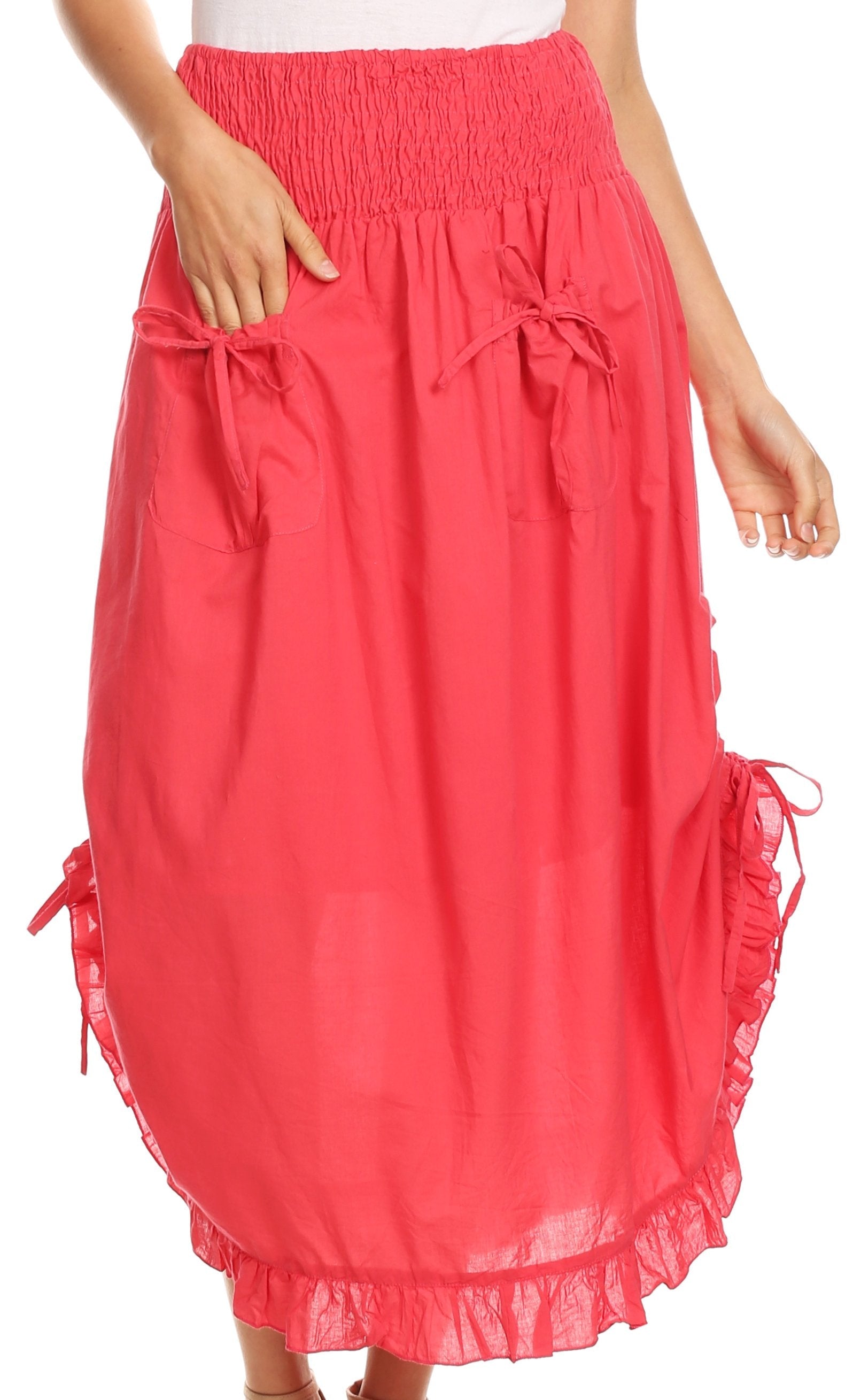 Sakkas Coco Long Cotton Ruffle Skirt with Pockets and Elastic Waistband - Concordia Style Boutique