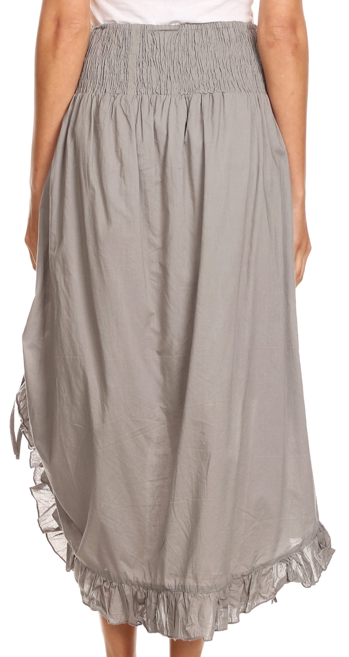 Sakkas Coco Long Cotton Ruffle Skirt with Pockets and Elastic Waistband - Concordia Style Boutique