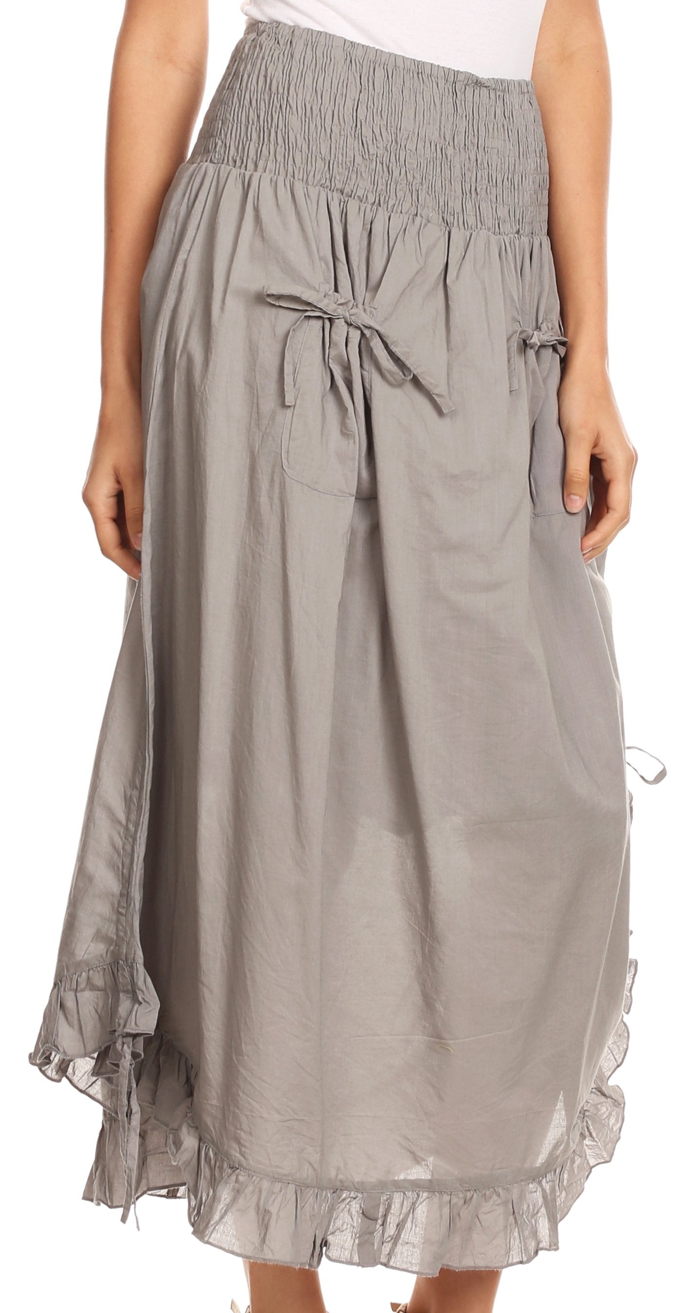 Sakkas Coco Long Cotton Ruffle Skirt with Pockets and Elastic Waistband - Concordia Style Boutique