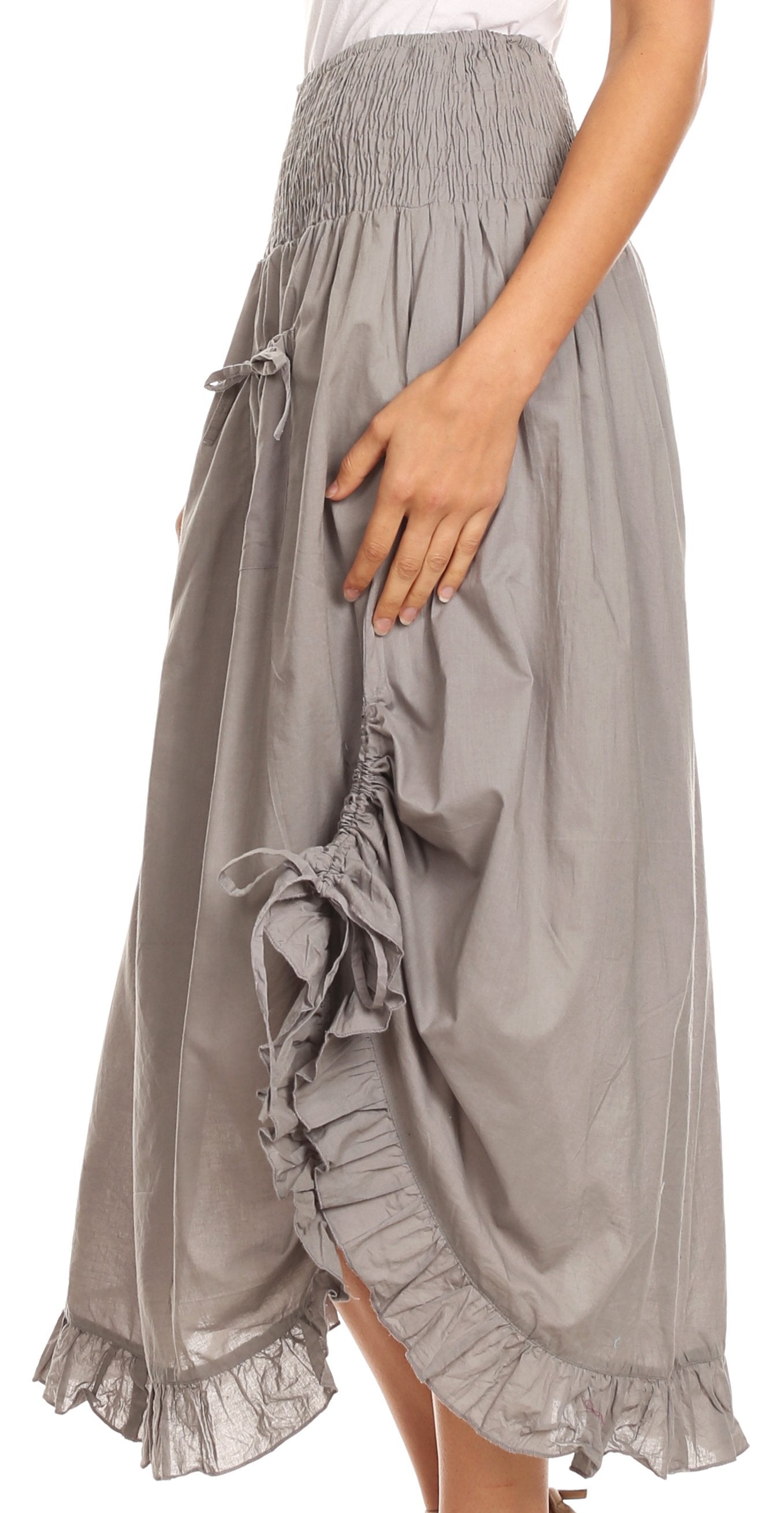 Sakkas Coco Long Cotton Ruffle Skirt with Pockets and Elastic Waistband - Concordia Style Boutique