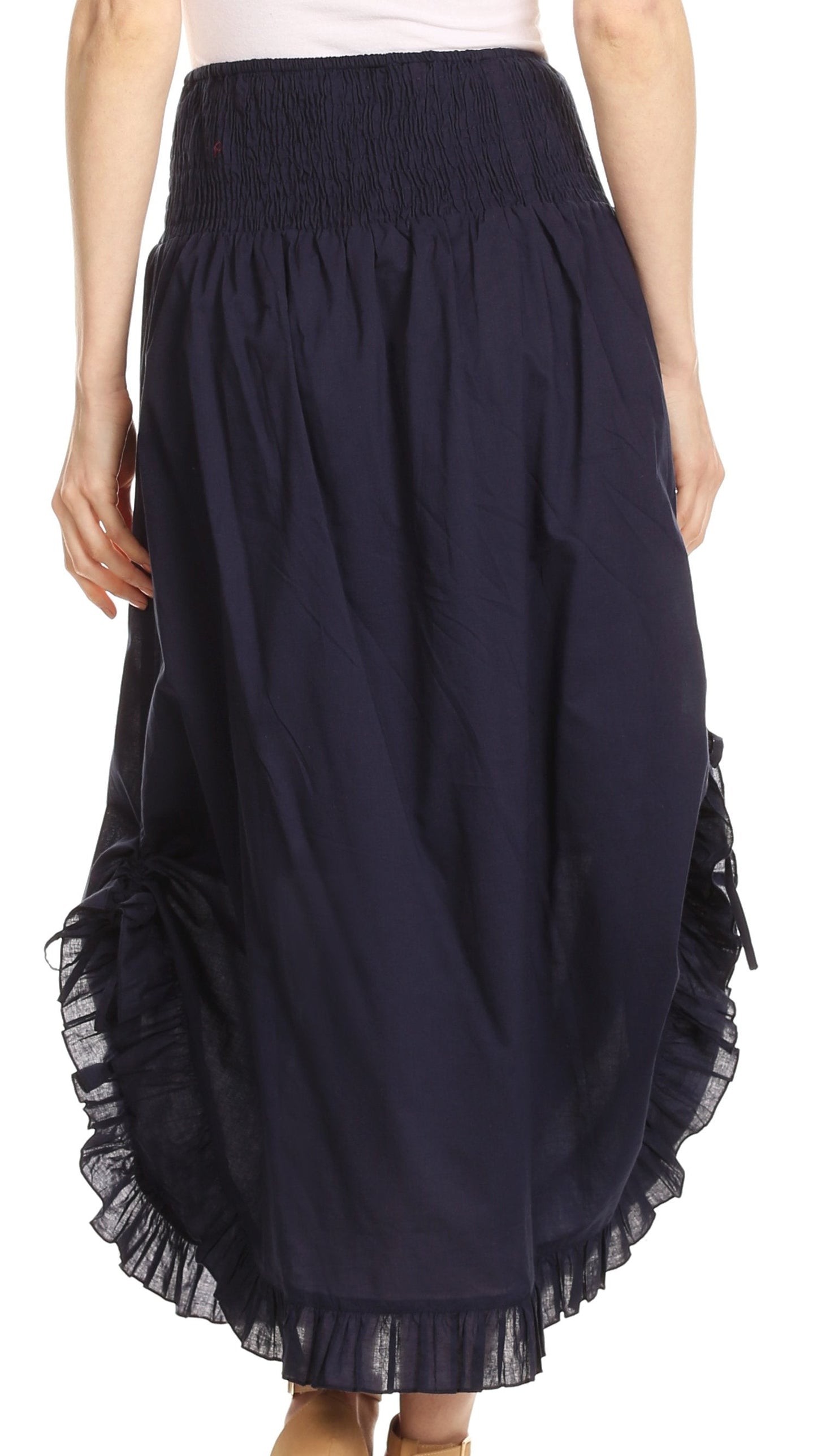 Sakkas Coco Long Cotton Ruffle Skirt with Pockets and Elastic Waistband - Concordia Style Boutique
