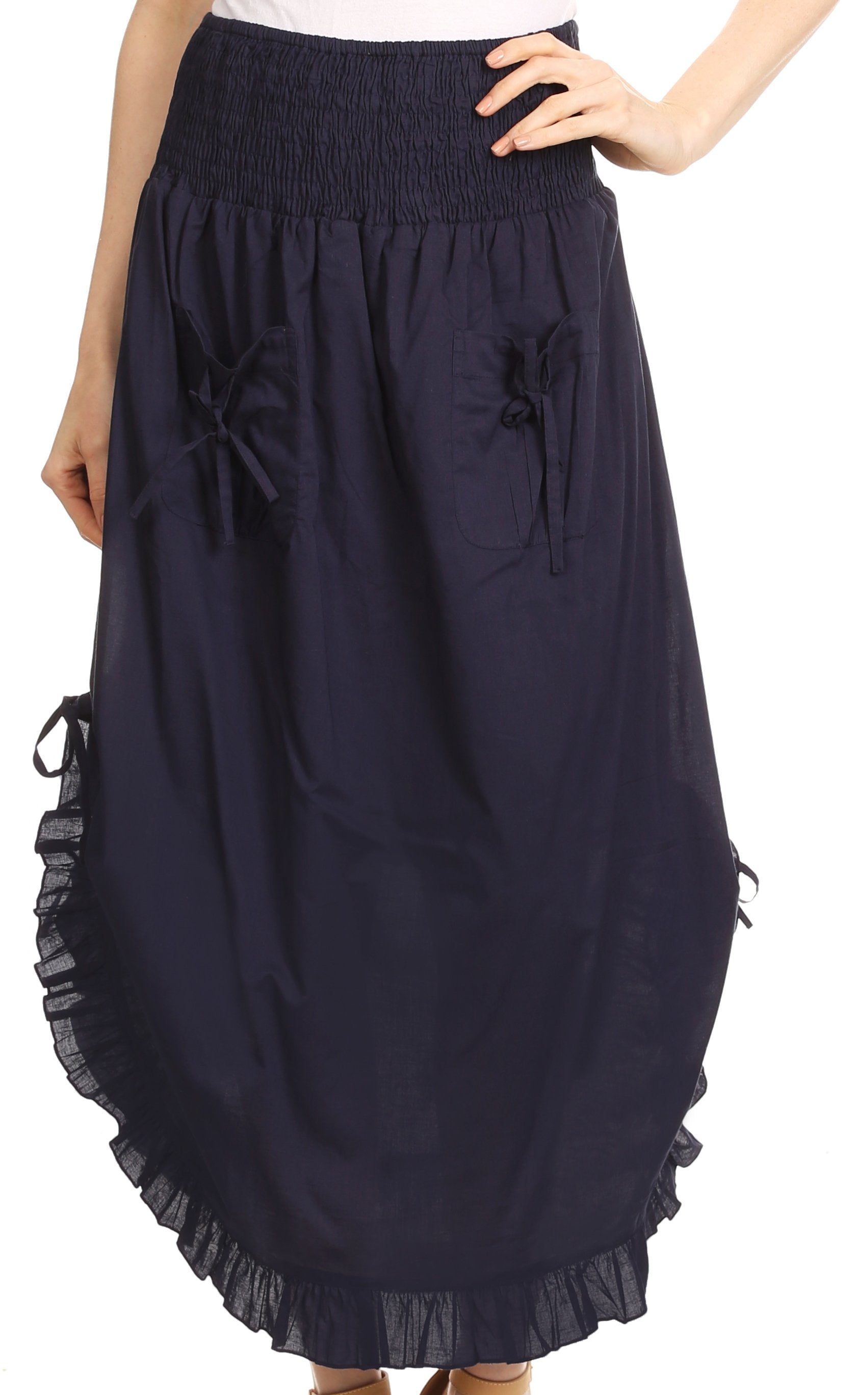 Sakkas Coco Long Cotton Ruffle Skirt with Pockets and Elastic Waistband - Concordia Style Boutique