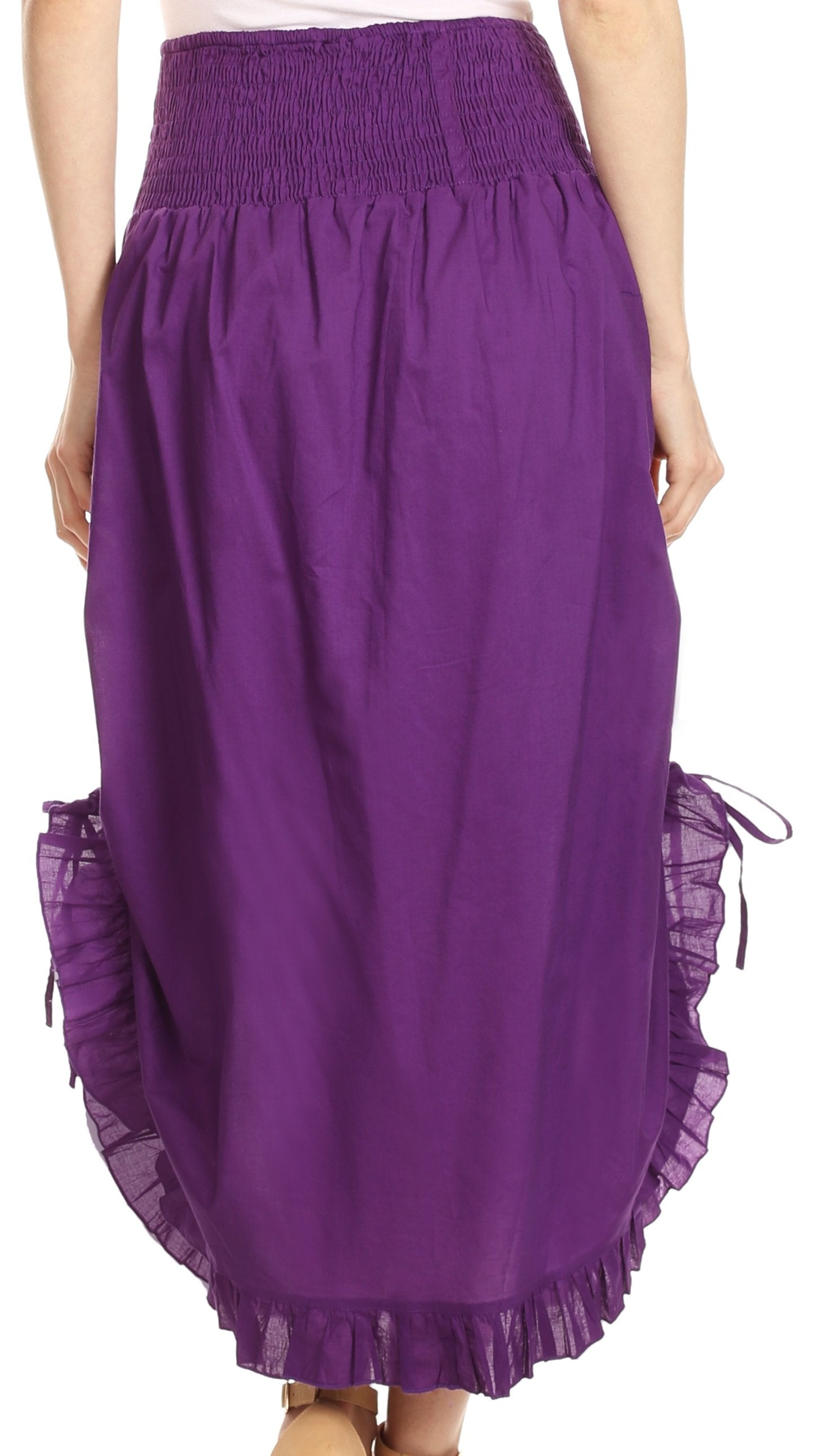 Sakkas Coco Long Cotton Ruffle Skirt with Pockets and Elastic Waistband - Concordia Style Boutique
