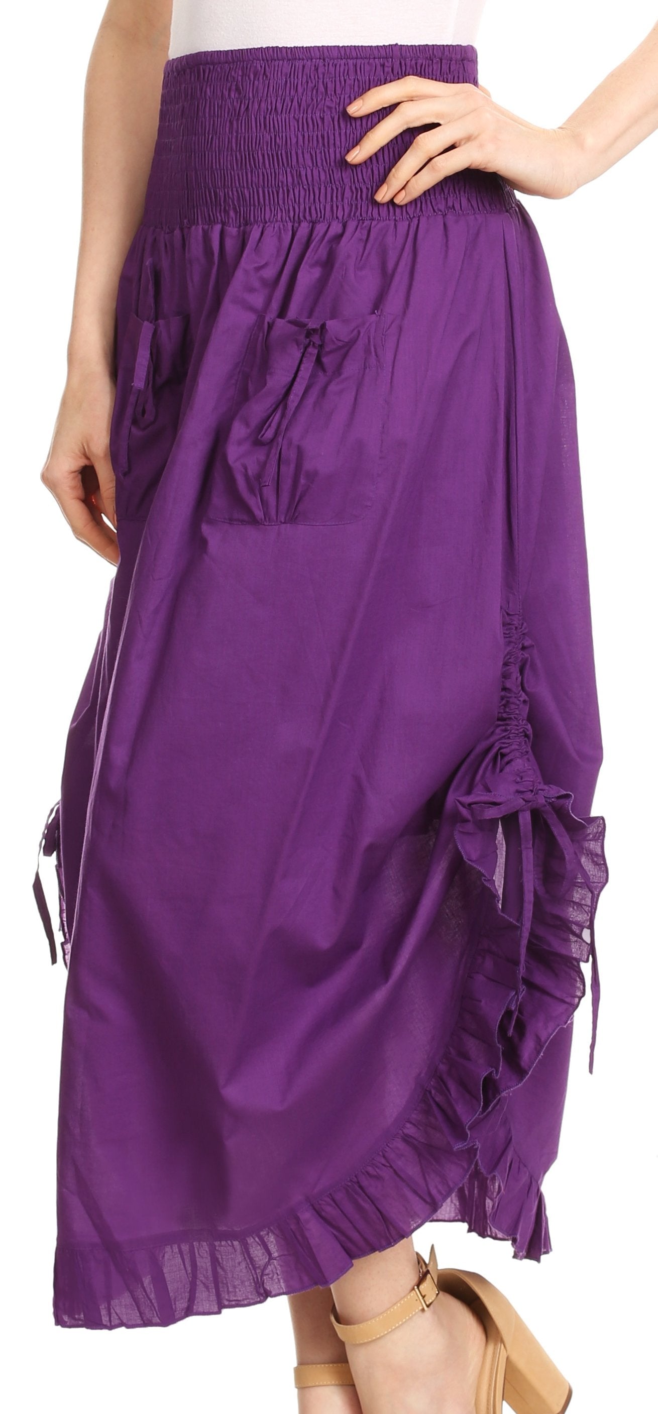 Sakkas Coco Long Cotton Ruffle Skirt with Pockets and Elastic Waistband - Concordia Style Boutique