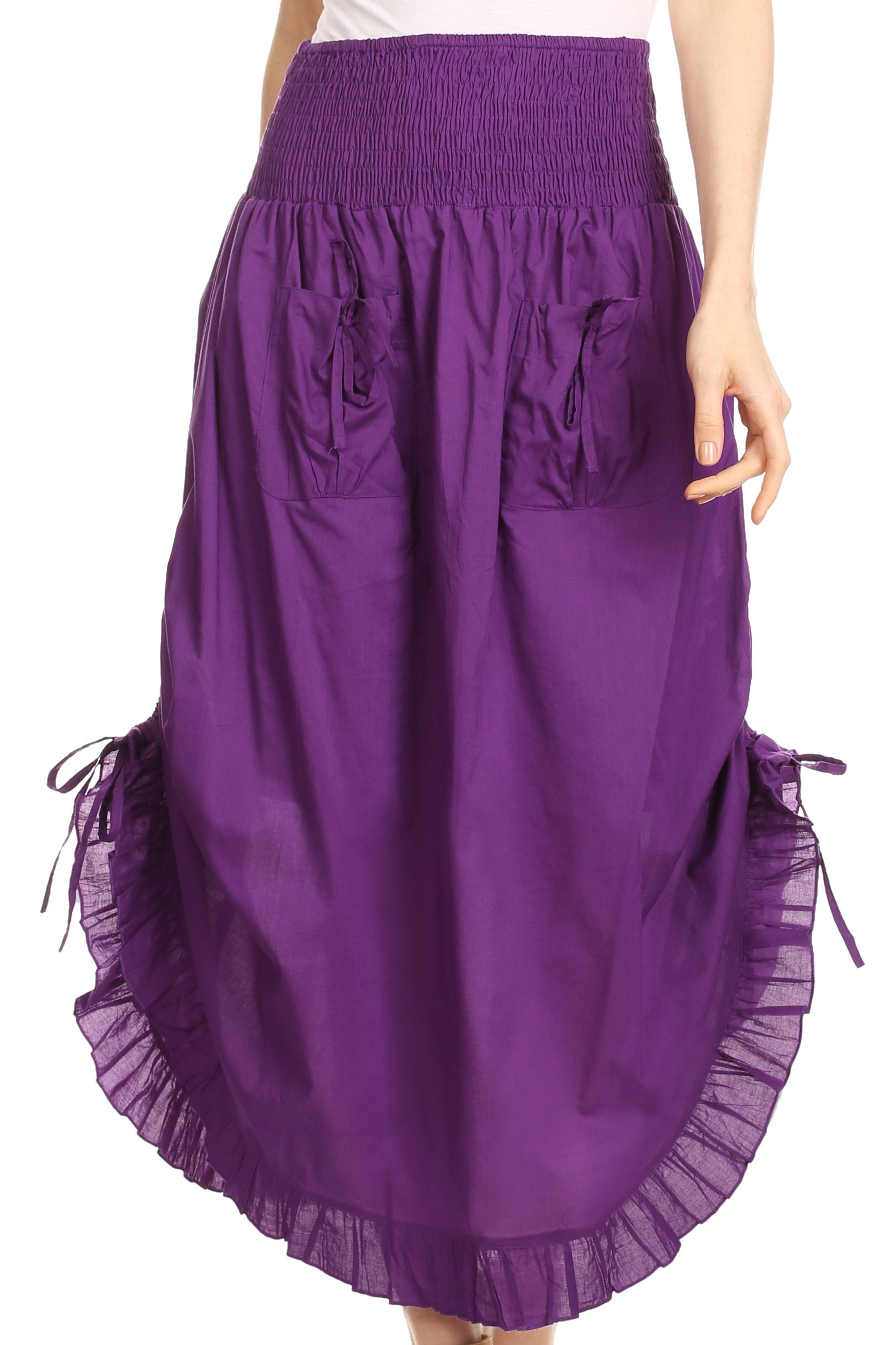 Sakkas Coco Long Cotton Ruffle Skirt with Pockets and Elastic Waistband - Concordia Style Boutique