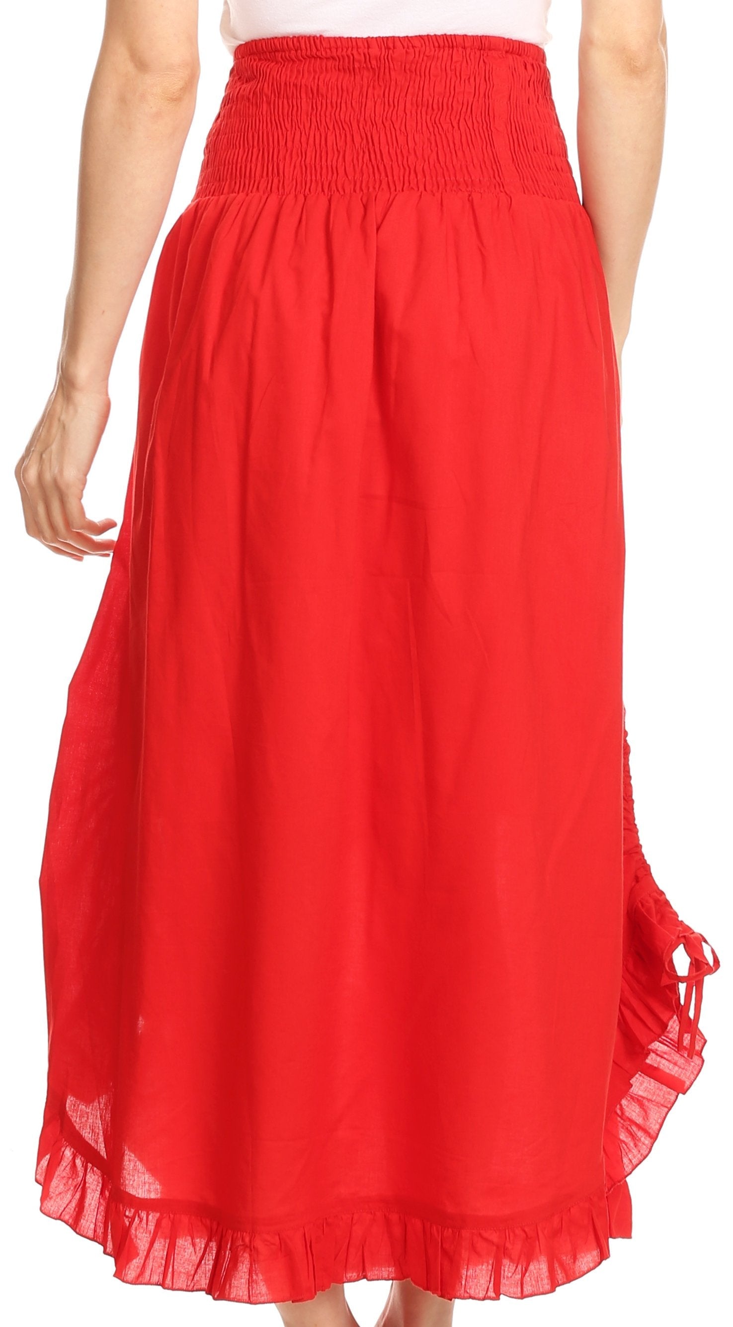 Sakkas Coco Long Cotton Ruffle Skirt with Pockets and Elastic Waistband - Concordia Style Boutique