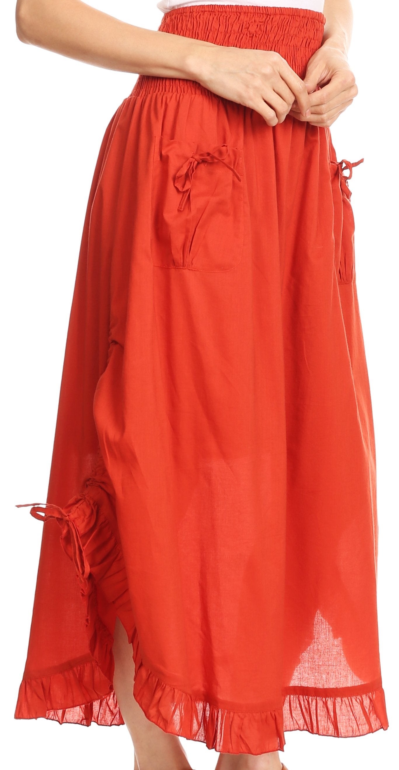 Sakkas Coco Long Cotton Ruffle Skirt with Pockets and Elastic Waistband - Concordia Style Boutique